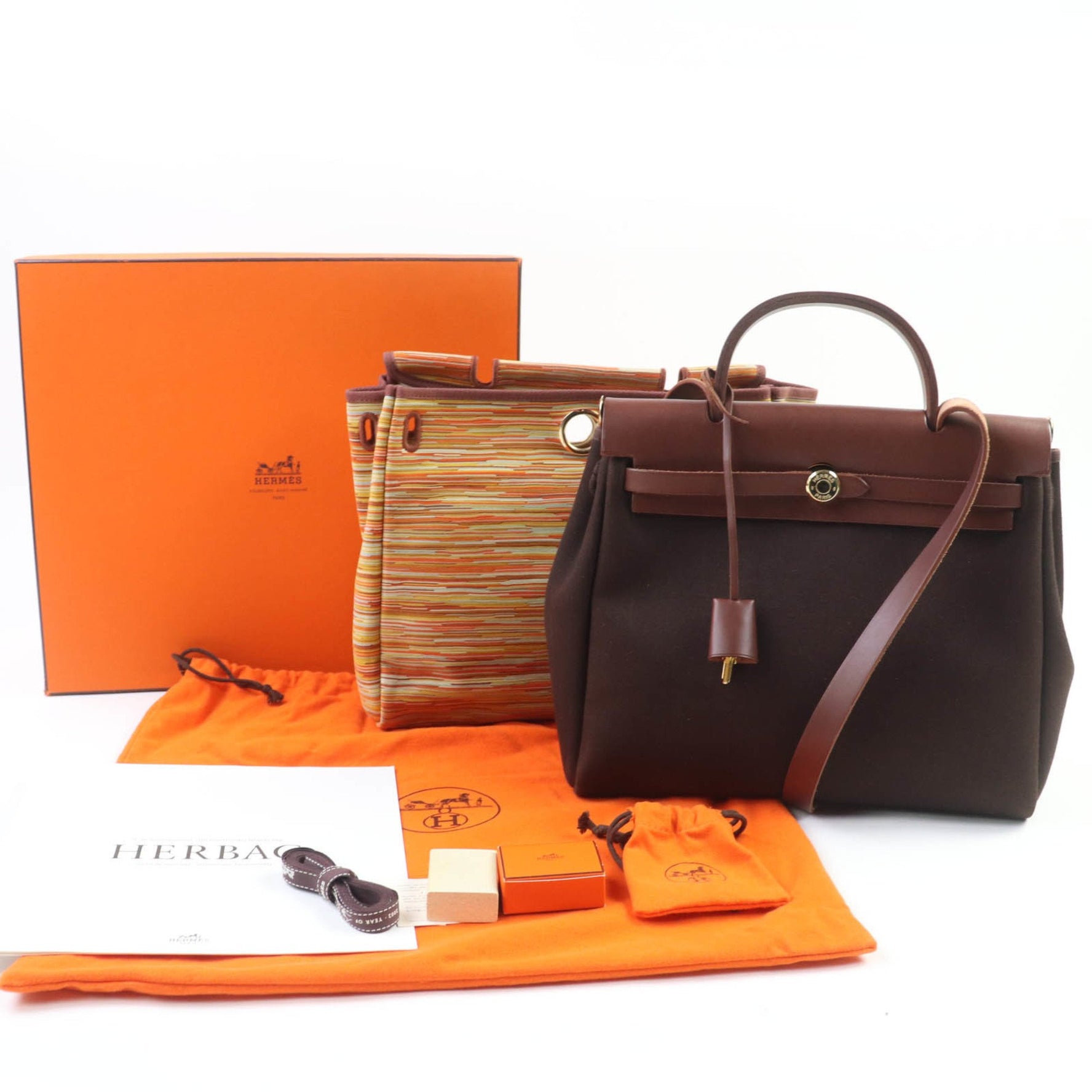 HERMES Airbag PM Toile Officier Vibrato Shoulder Bag with Gold Hardware, F Stamp, Box and Dust Included, Made in France