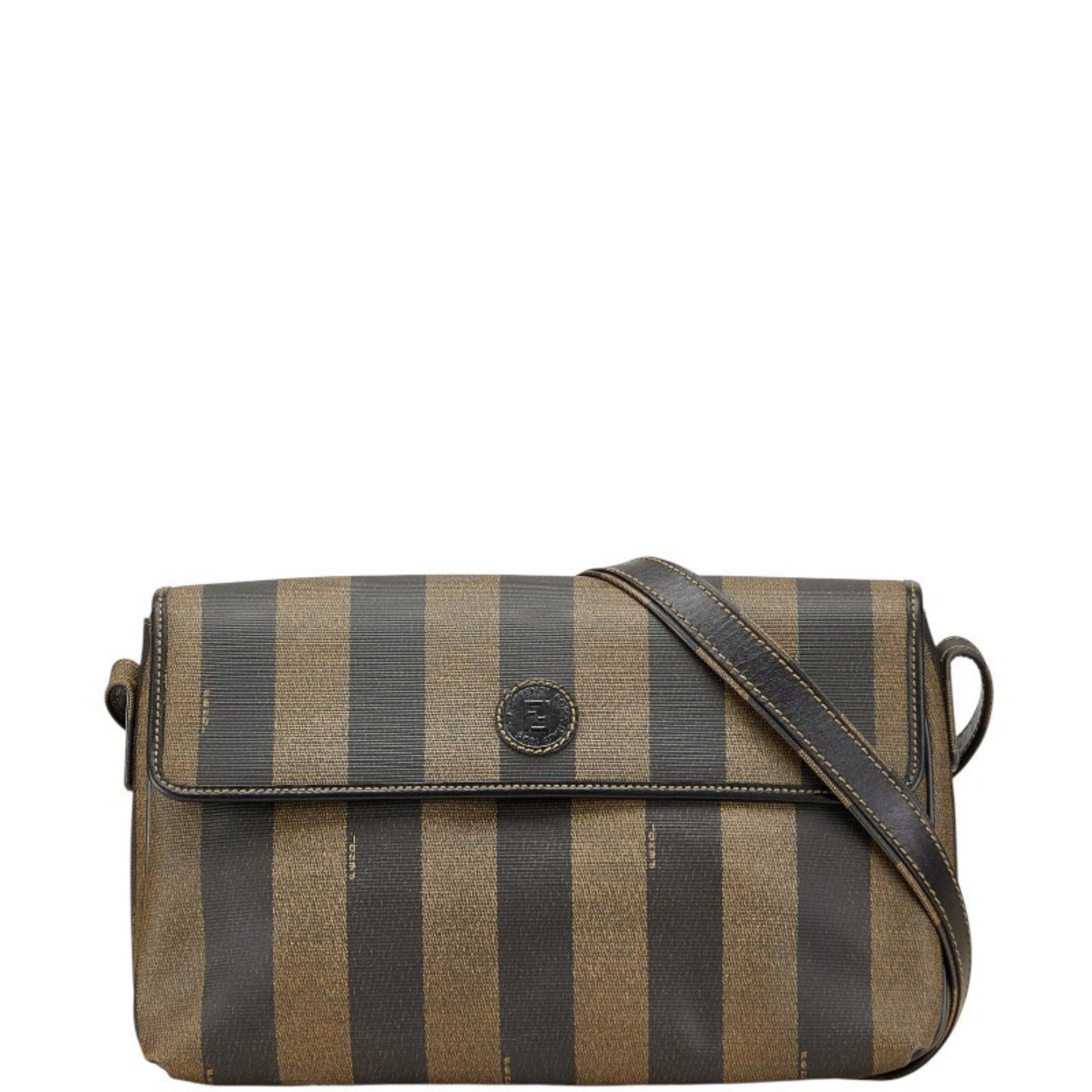 Fendi Pecan Crossbody Shoulder Bag in Brown and Black Leather