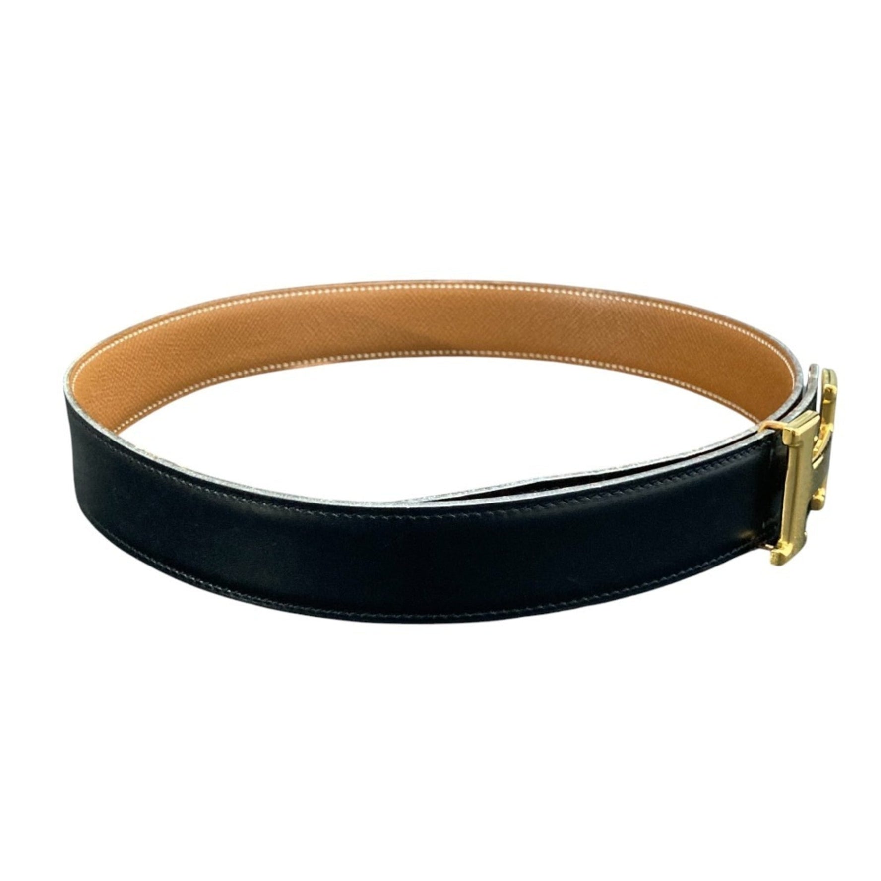 HERMES Constance Gold H Buckle Leather Belt Size 72 Black/Camel