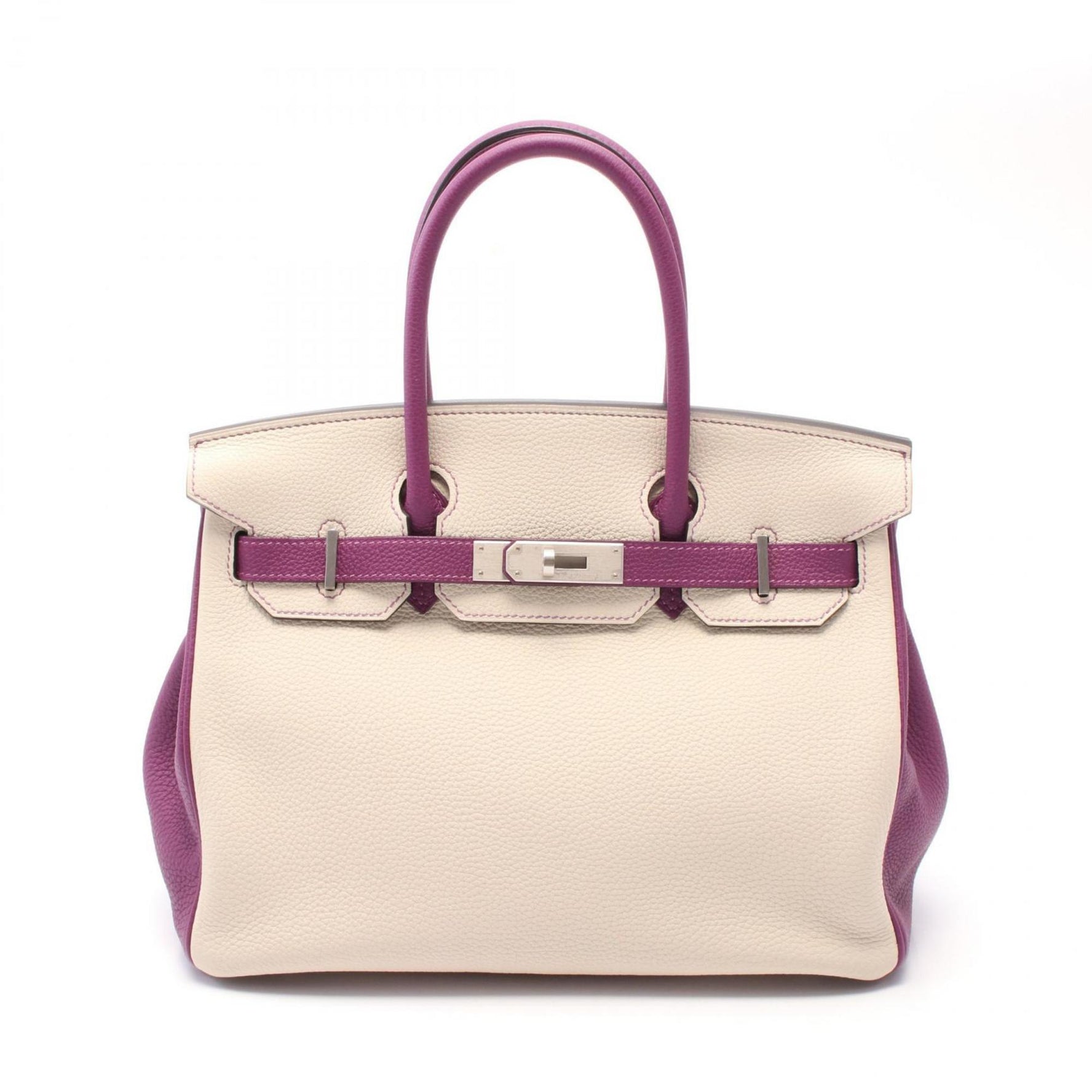 Hermes HERMES Birkin 30 Beton Anemone Handbag Togo Women's Ivory Purple