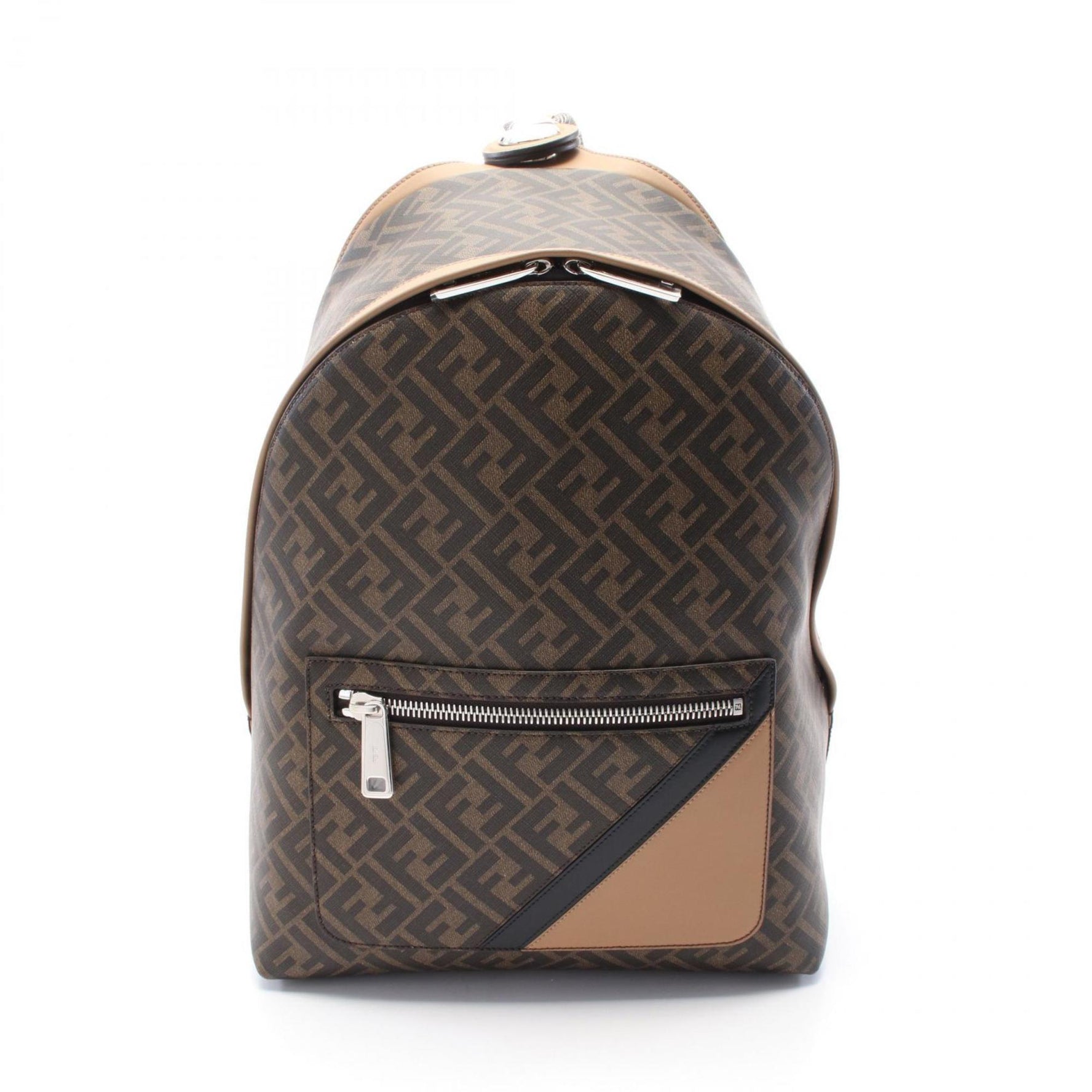 FENDI CHIODO DIAGONAL ZUCCA Rucksack Coated Canvas Leather Brown Black