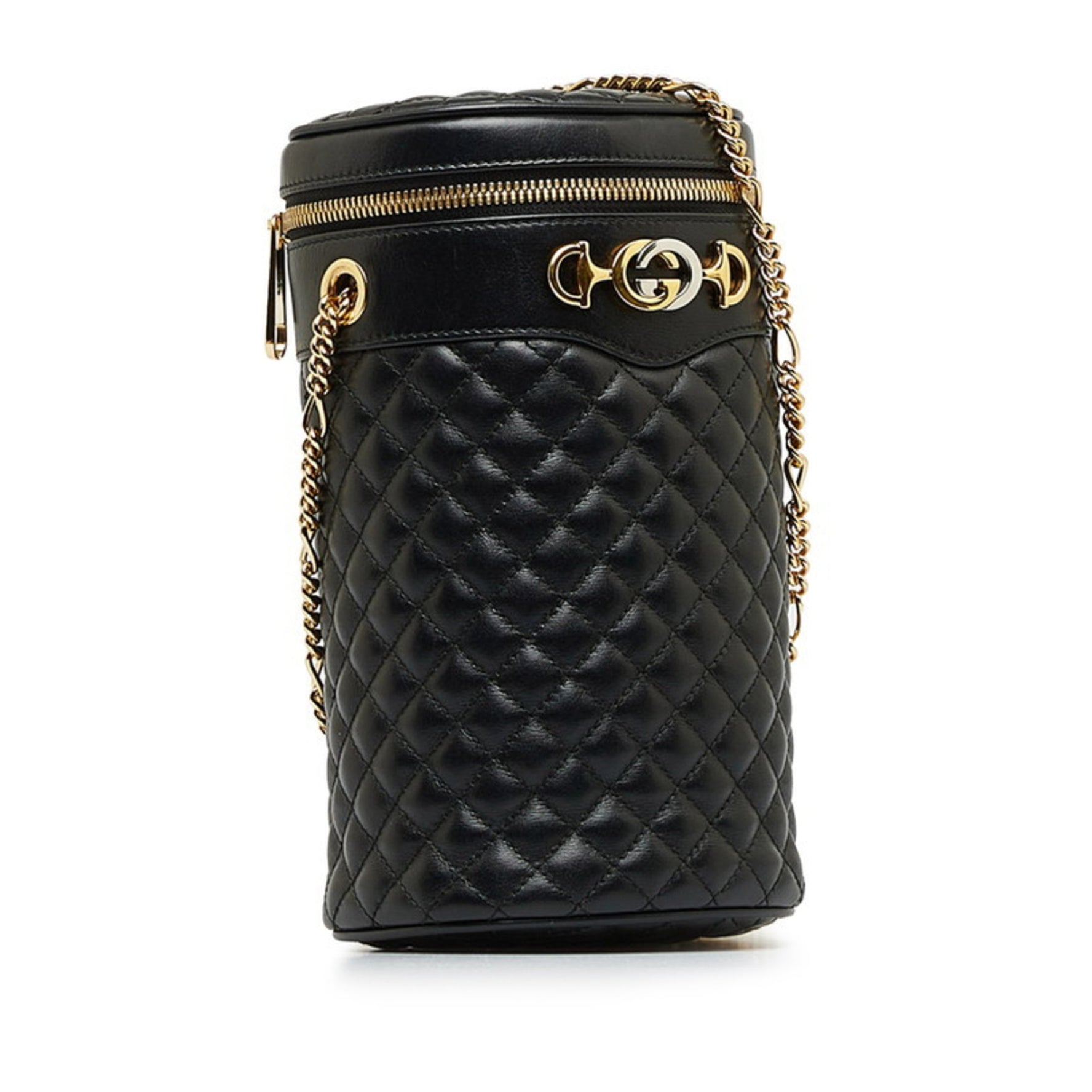 Gucci Horsebit Zumi Quilted Chain Shoulder Bucket Bag Black Gold Leather Women's GUCCI