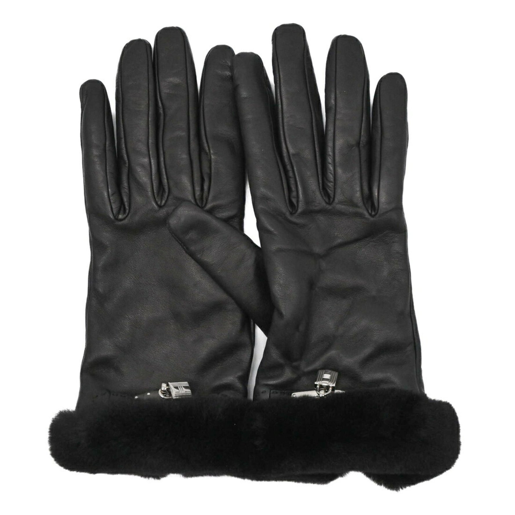 HERMES Kelly Gloves, Lamb Leather, Cashmere, Mink Fur, #7, Men's