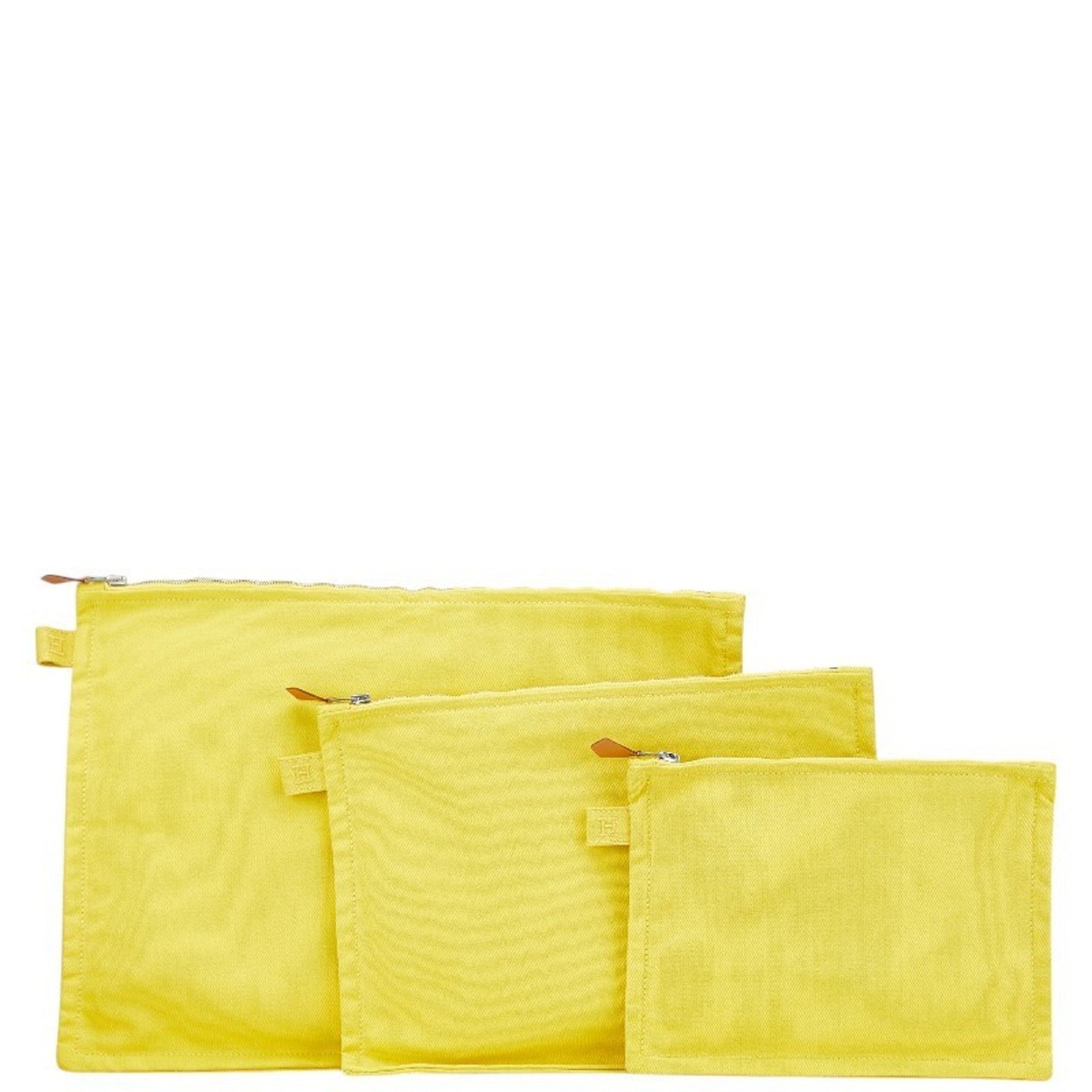 Hermes Bora 3-piece pouch set, yellow cotton, for women, HERMES