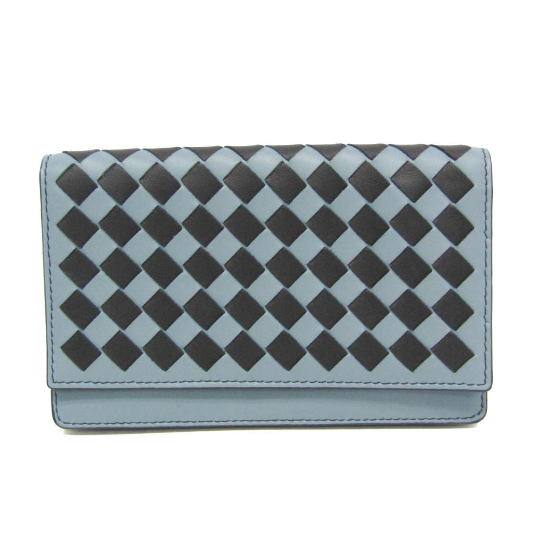 Bottega Veneta Intrecciato Leather Card Case Black,Light Blue Gray