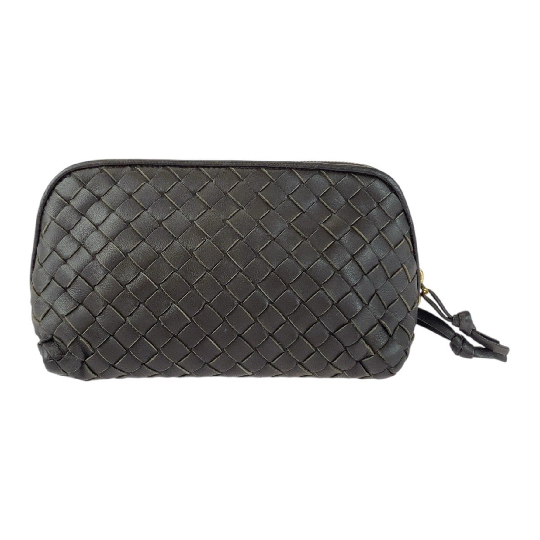 BOTTEGA VENETA Intrecciato Brown Leather with Gold Hardware Pouch, Accessory Makeup Pouch