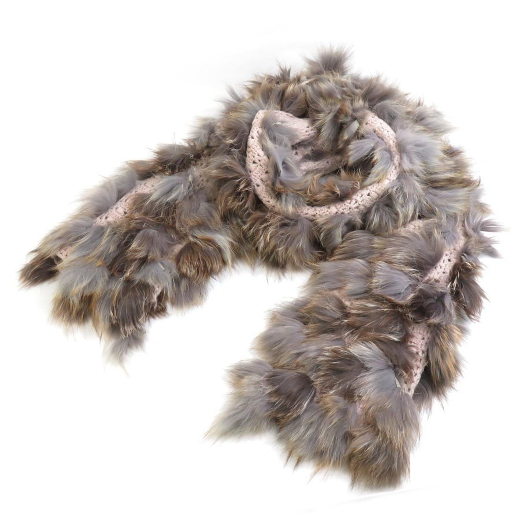 FENDI shawl scarf cashmere fur grey brown pink