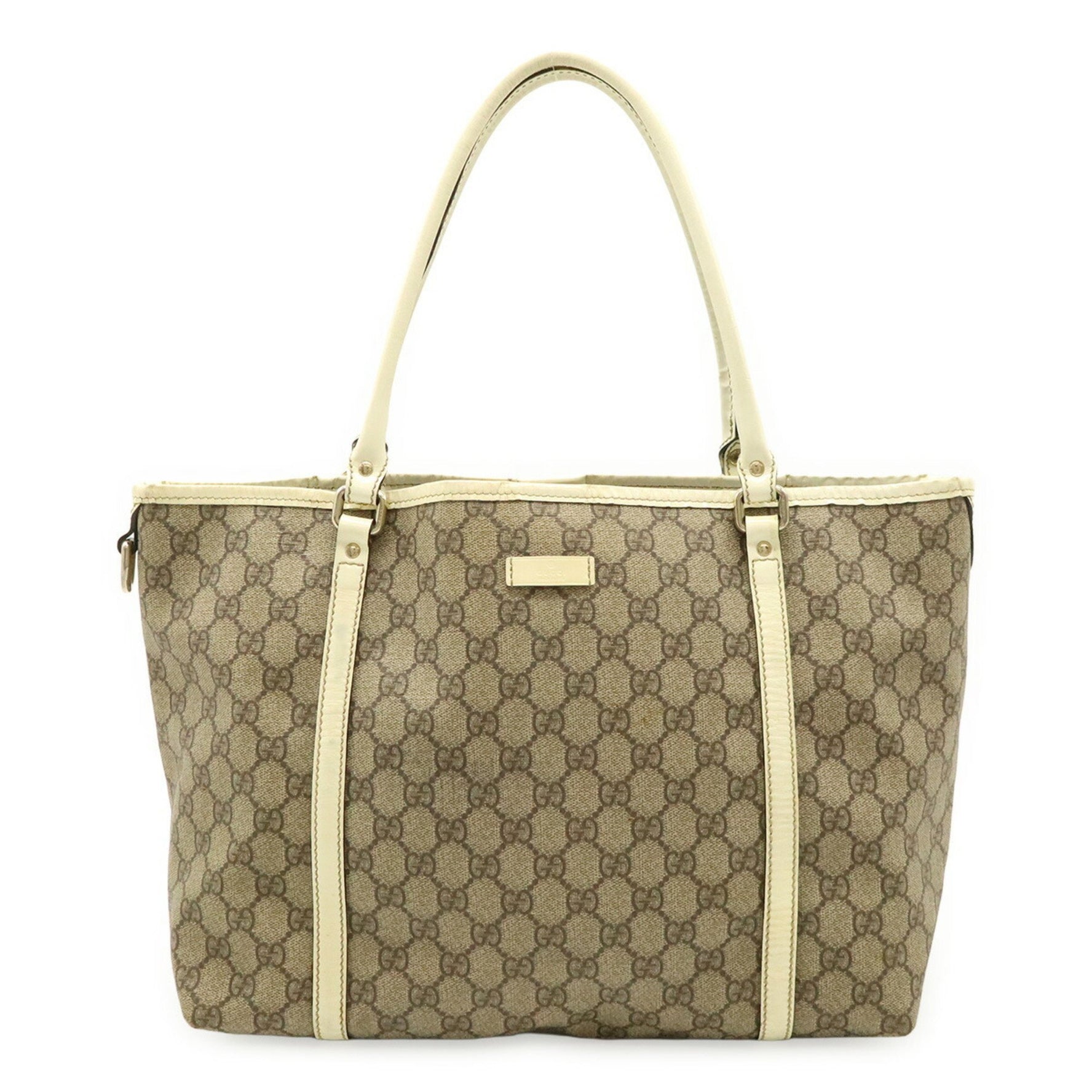 GUCCI GG Supreme Tote Bag Shoulder PVC Patent Leather Dark Beige Ivory