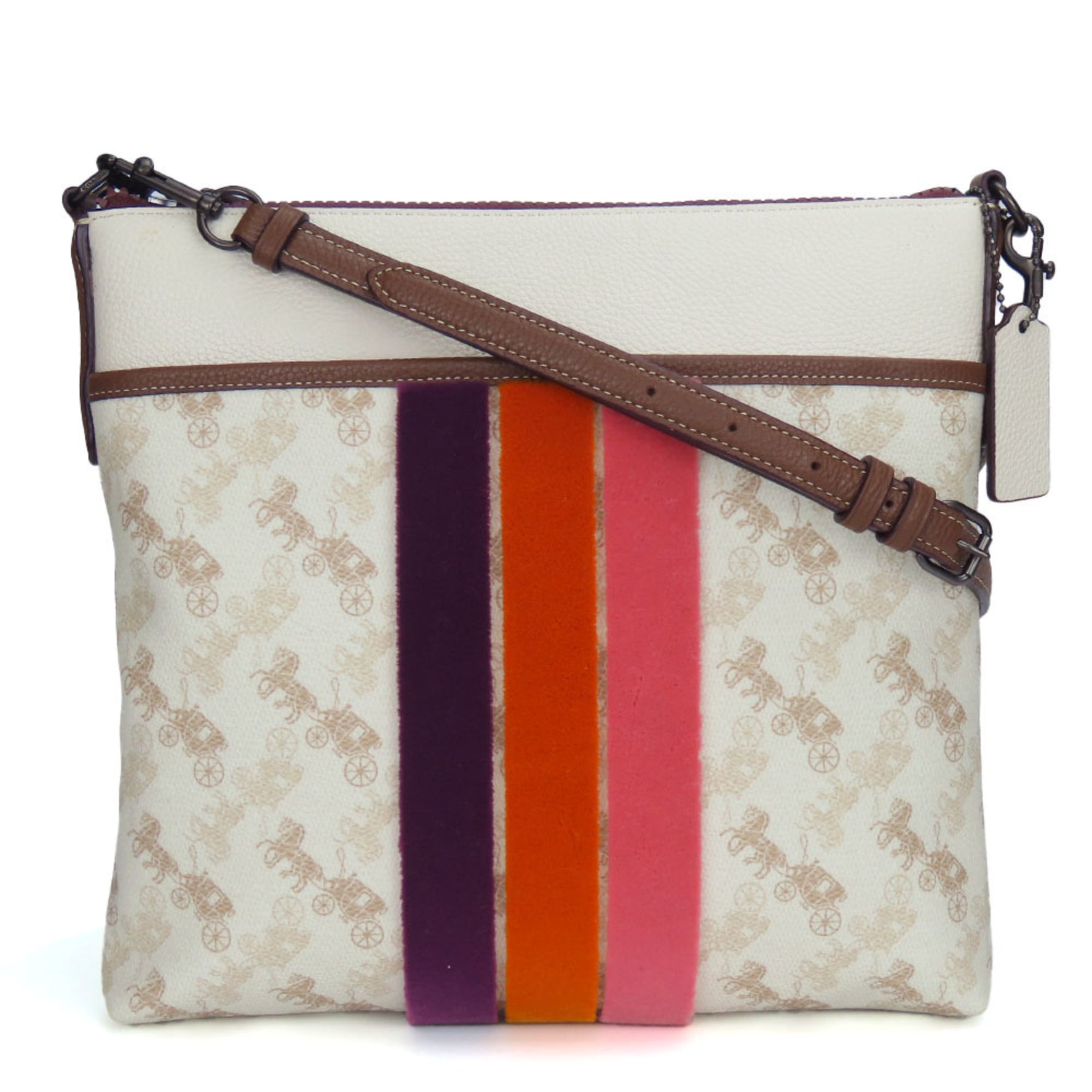 Coach Shoulder Bag Horse and Carriage Leather White Brown