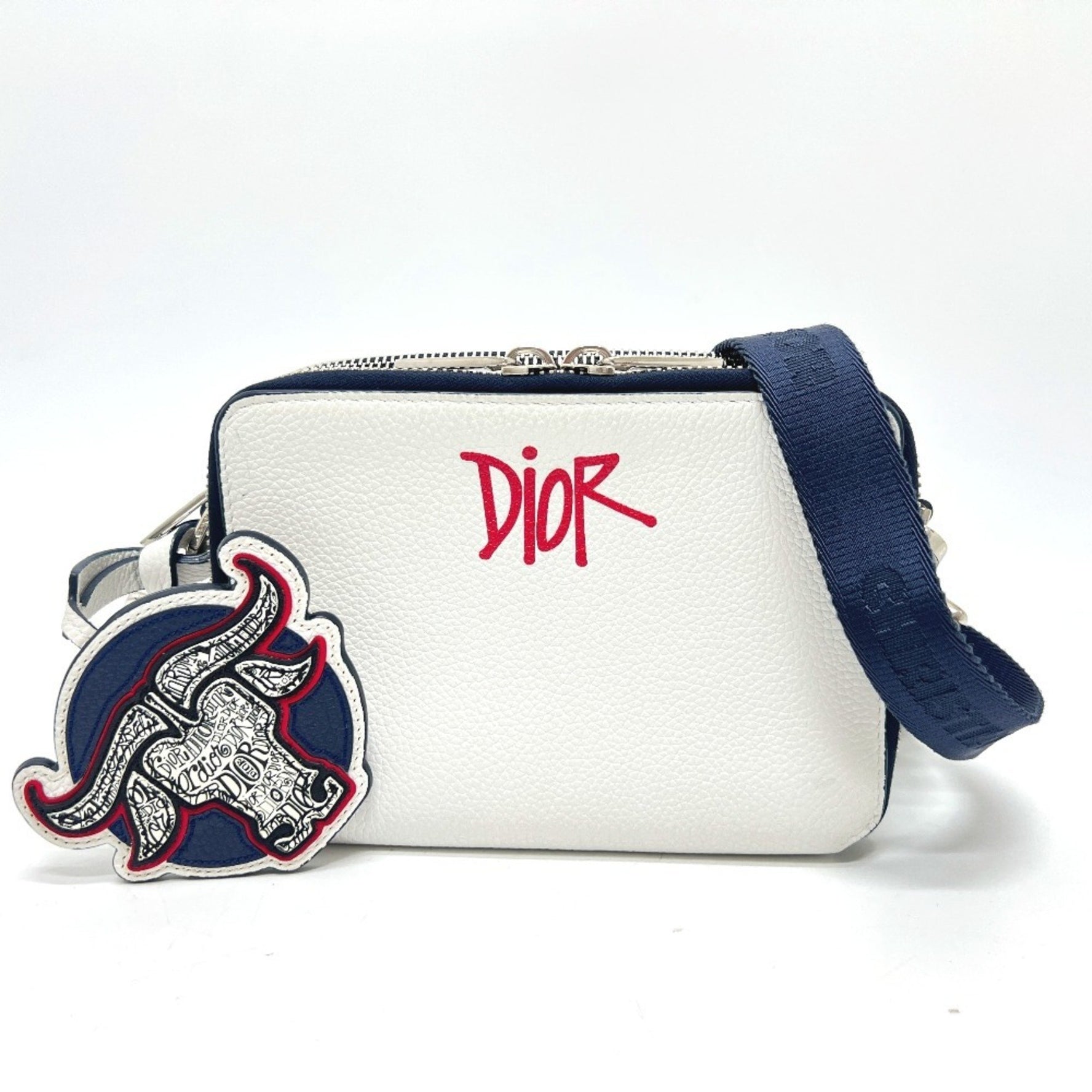 Christian Dior Dior x Stüssy collaboration bag, crossbody shoulder leather, white