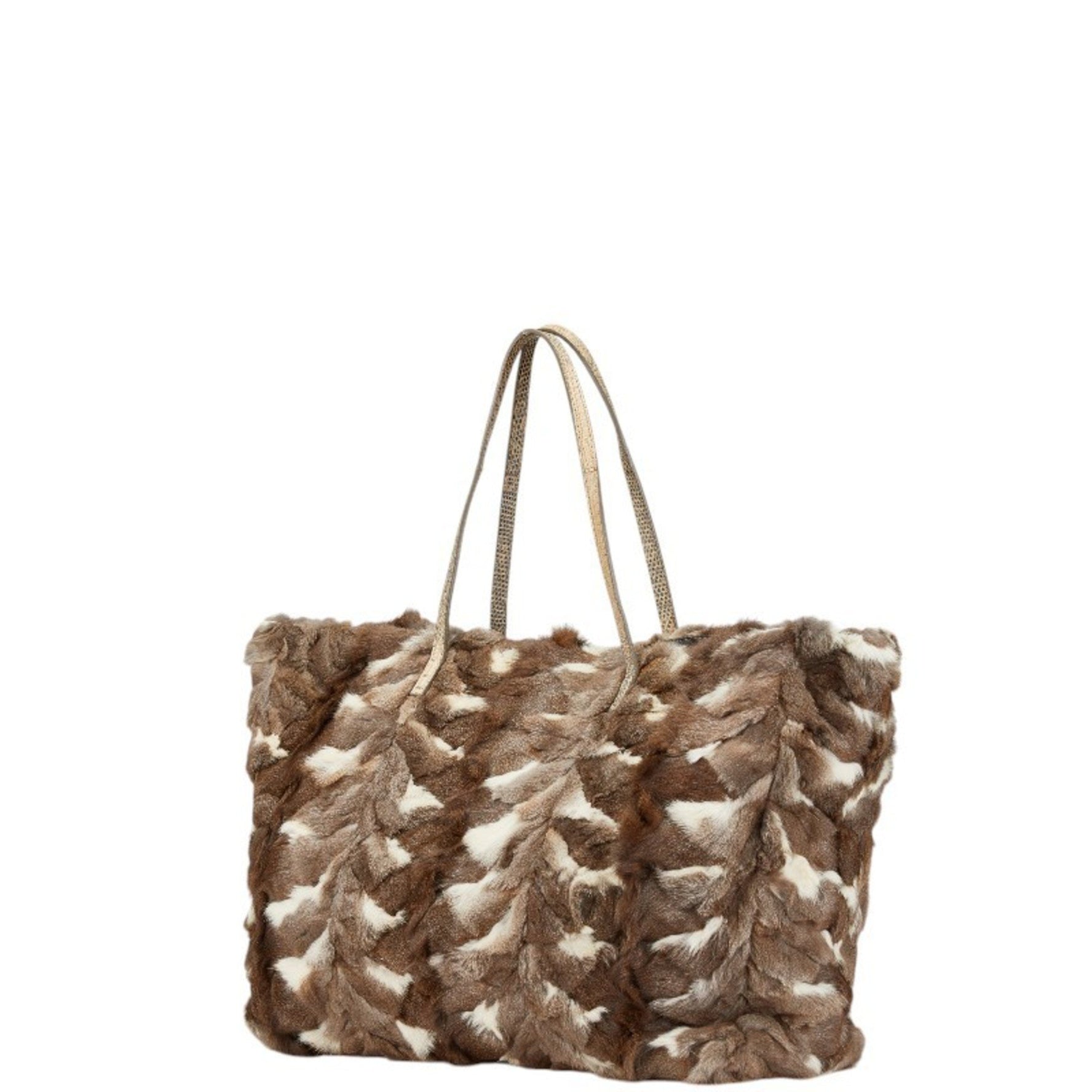 Fendi tote bag, handbag, brown, white fur and leather