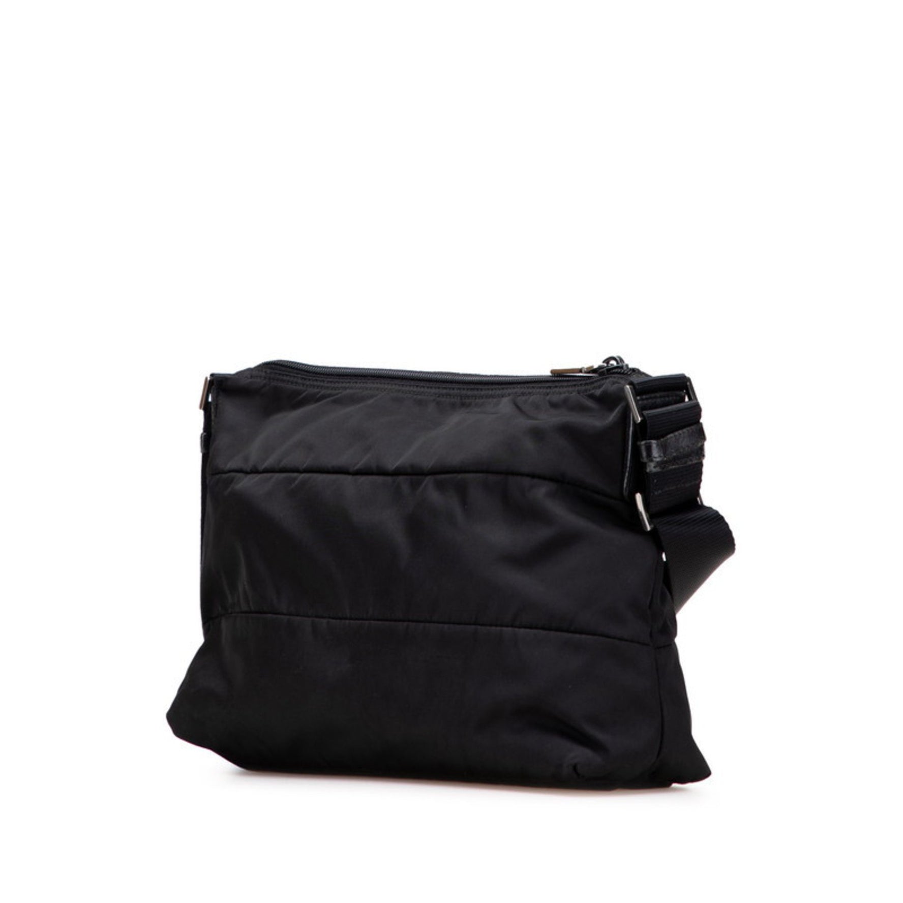 Prada Triangle Logo Plate Crossbody Shoulder Bag Black Nylon Leather Women's PRADA