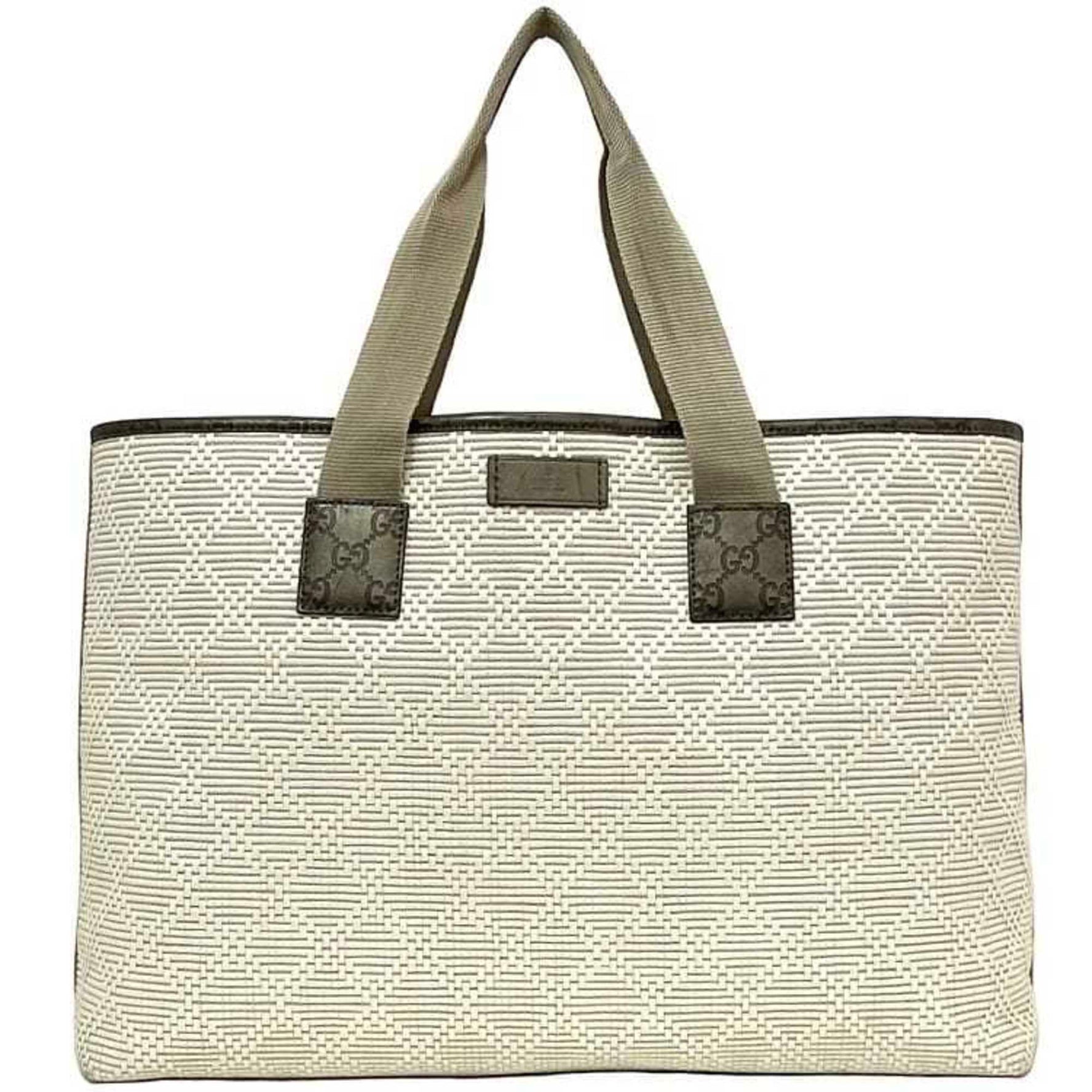 Gucci Tote Bag White Beige Khaki Shimmer Line PVC Leather Men's
