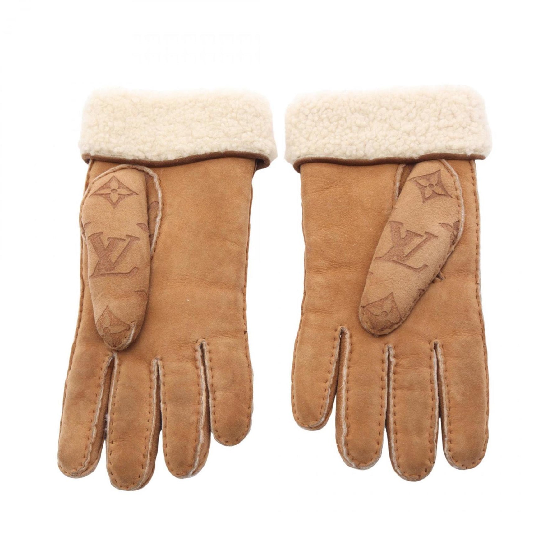 Louis Vuitton Gon Monogram Shearling Gloves, Wool, Men's and