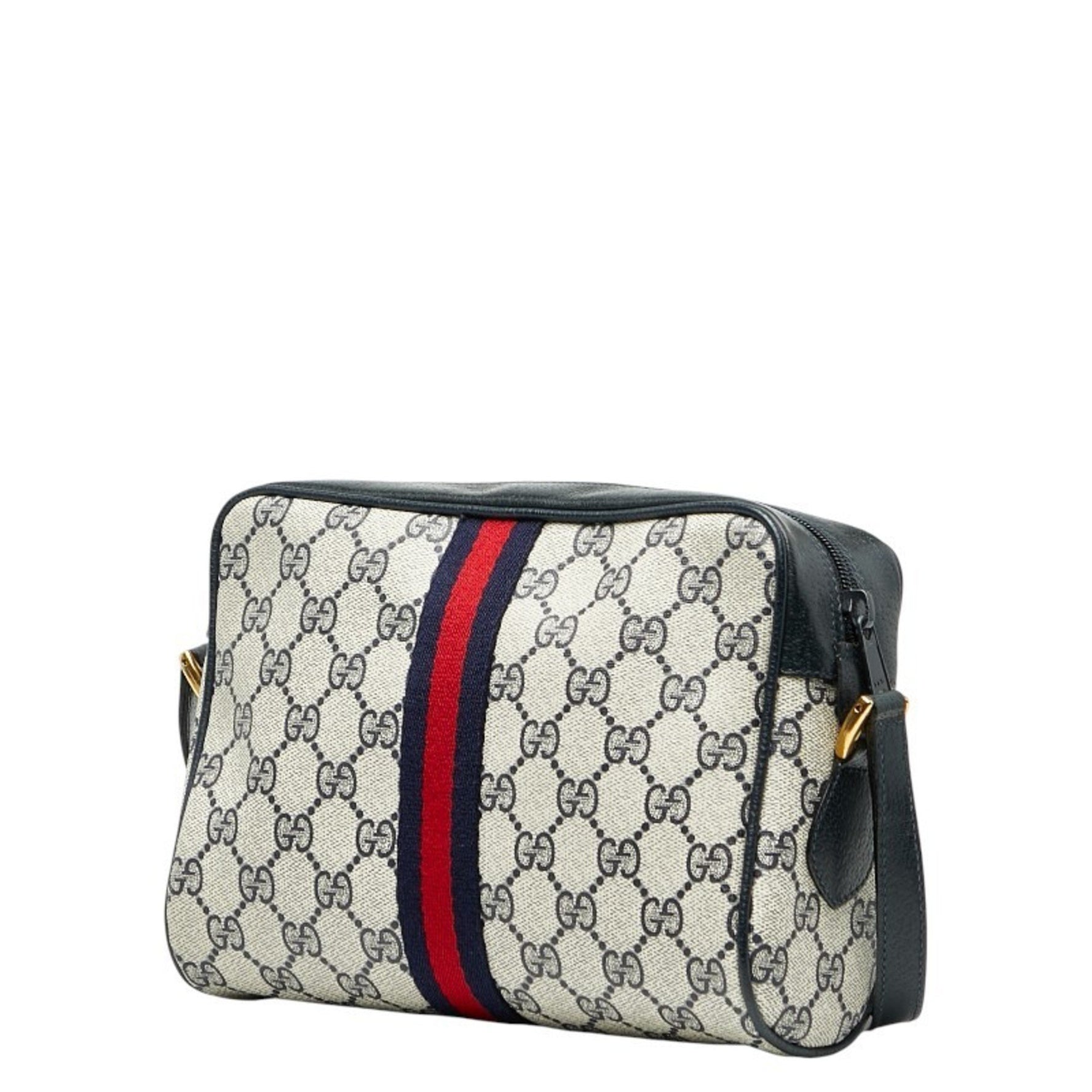 Gucci Old GG Supreme Shoulder Bag 56.02.004 Navy Beige PVC Leather