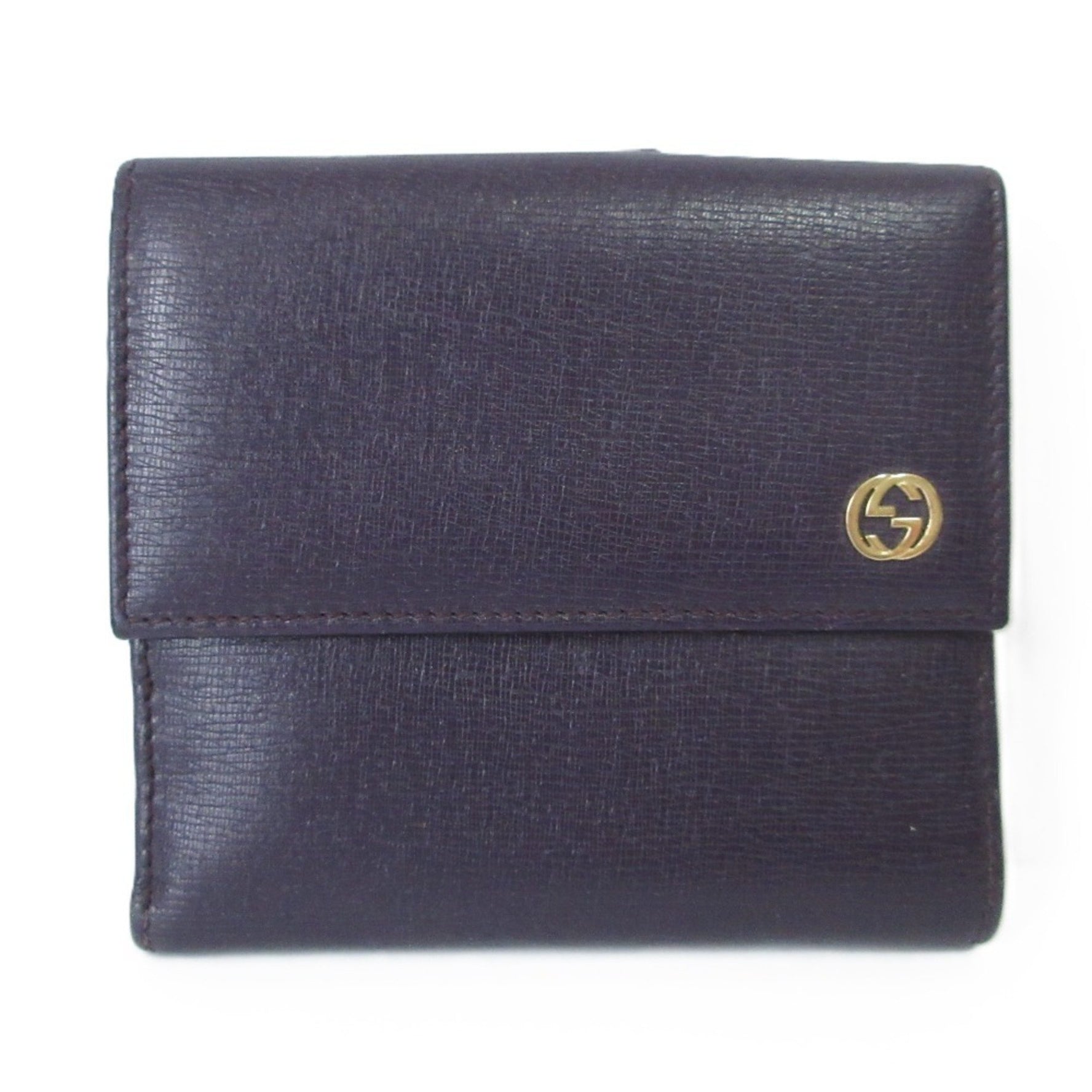 GUCCI Double Hook Leather Bifold Wallet Dark Purple