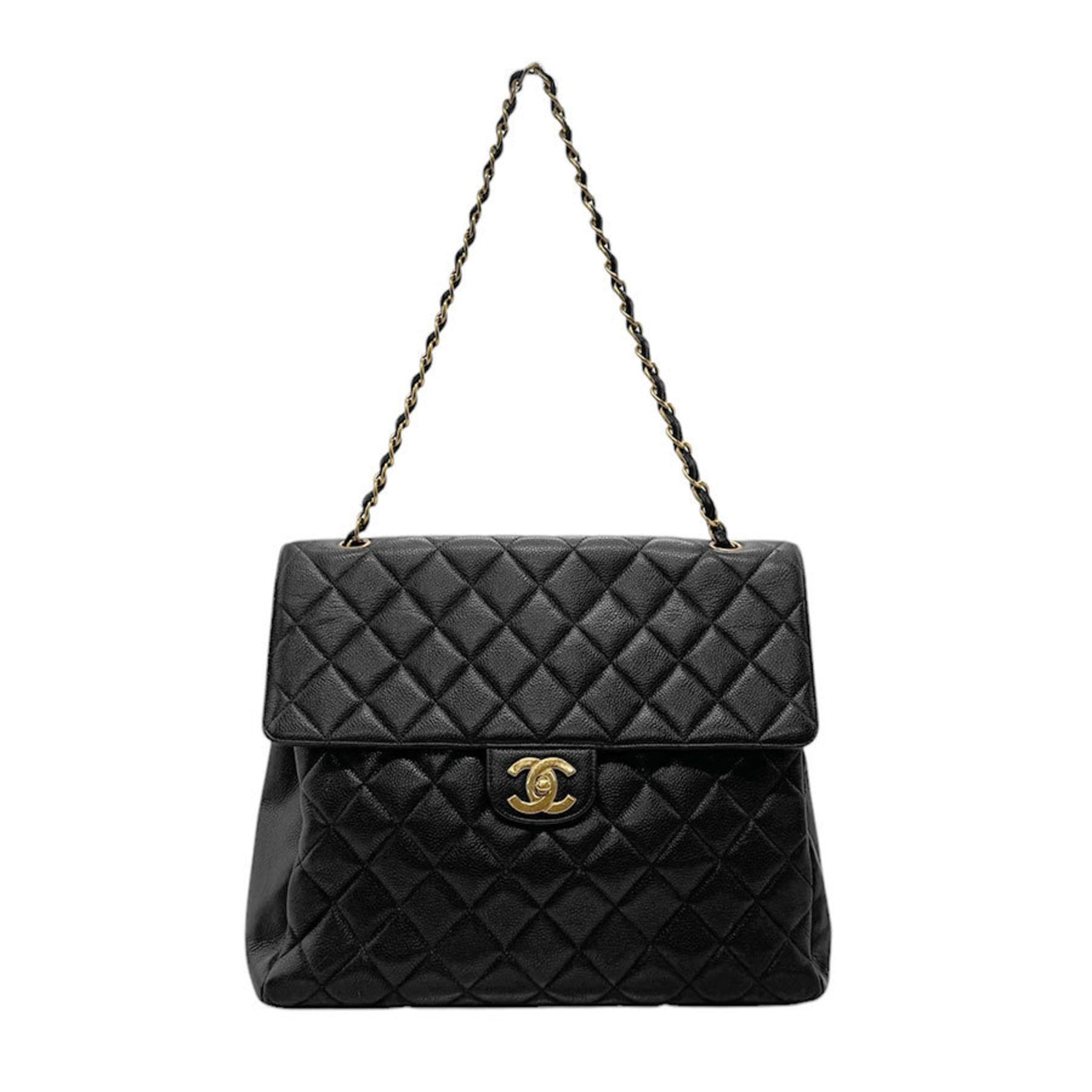 CHANEL Shoulder Bag Caviar Skin Leather Gold