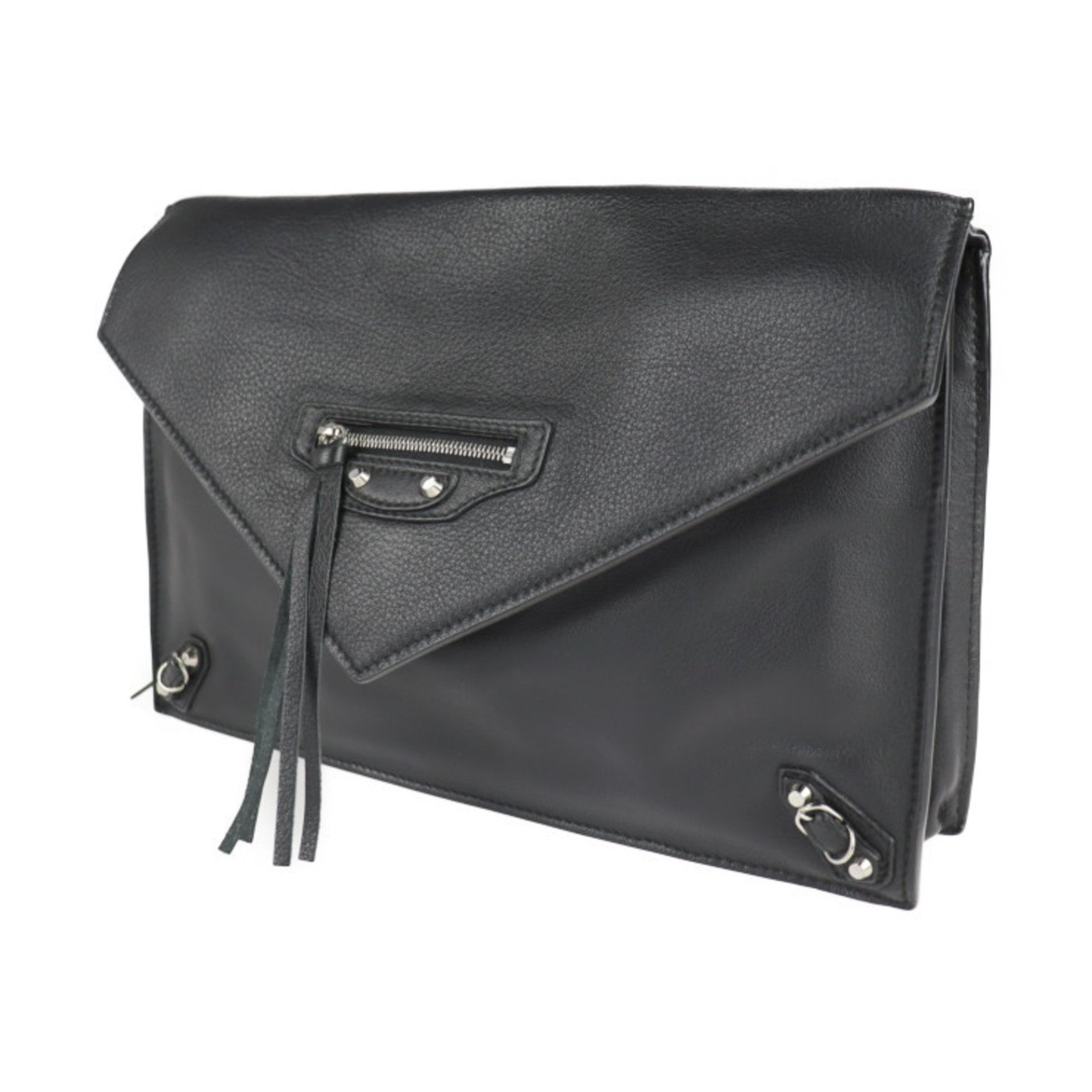BALENCIAGA Balenciaga Paper Zip Around Sight Clutch Bag Calf Leather Black Second Handbag