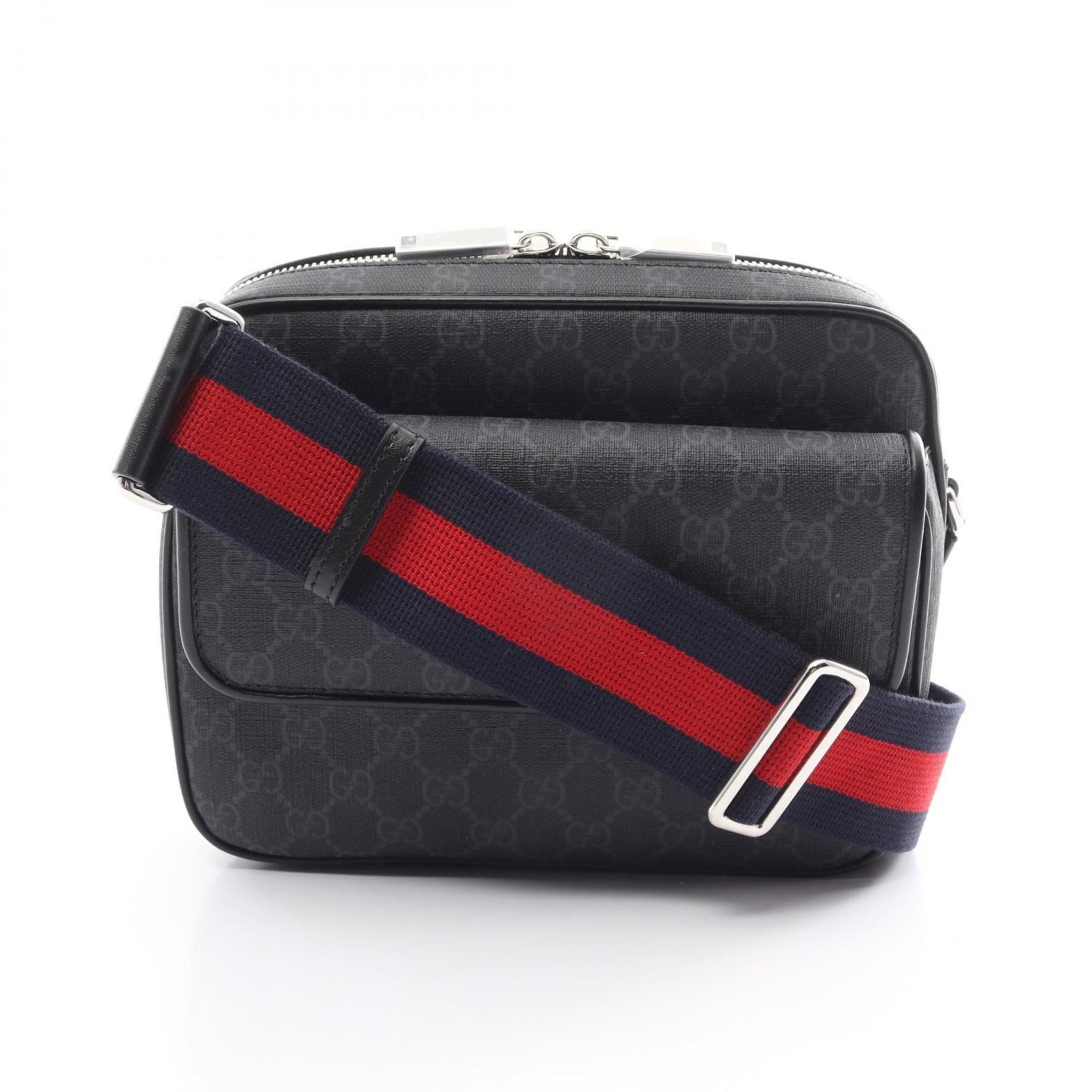 Gucci GG Supreme Small Crossbody Shoulder Bag Coated Canvas Leather Men's Black Grey 795479FADJA1042