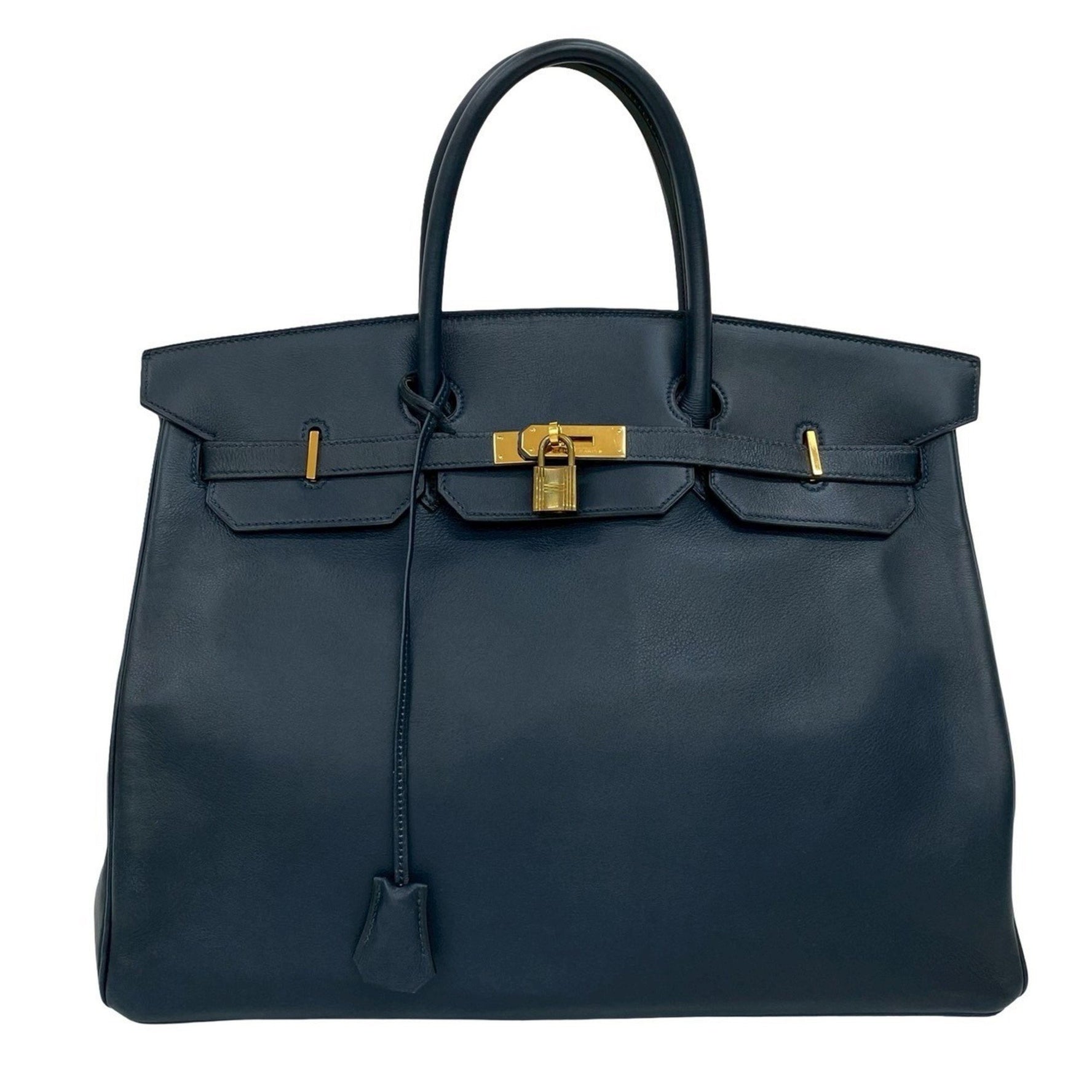 HERMES Birkin 40 Veau Gulliver Leather Handbag/Business Bag, A4 Size, Navy,