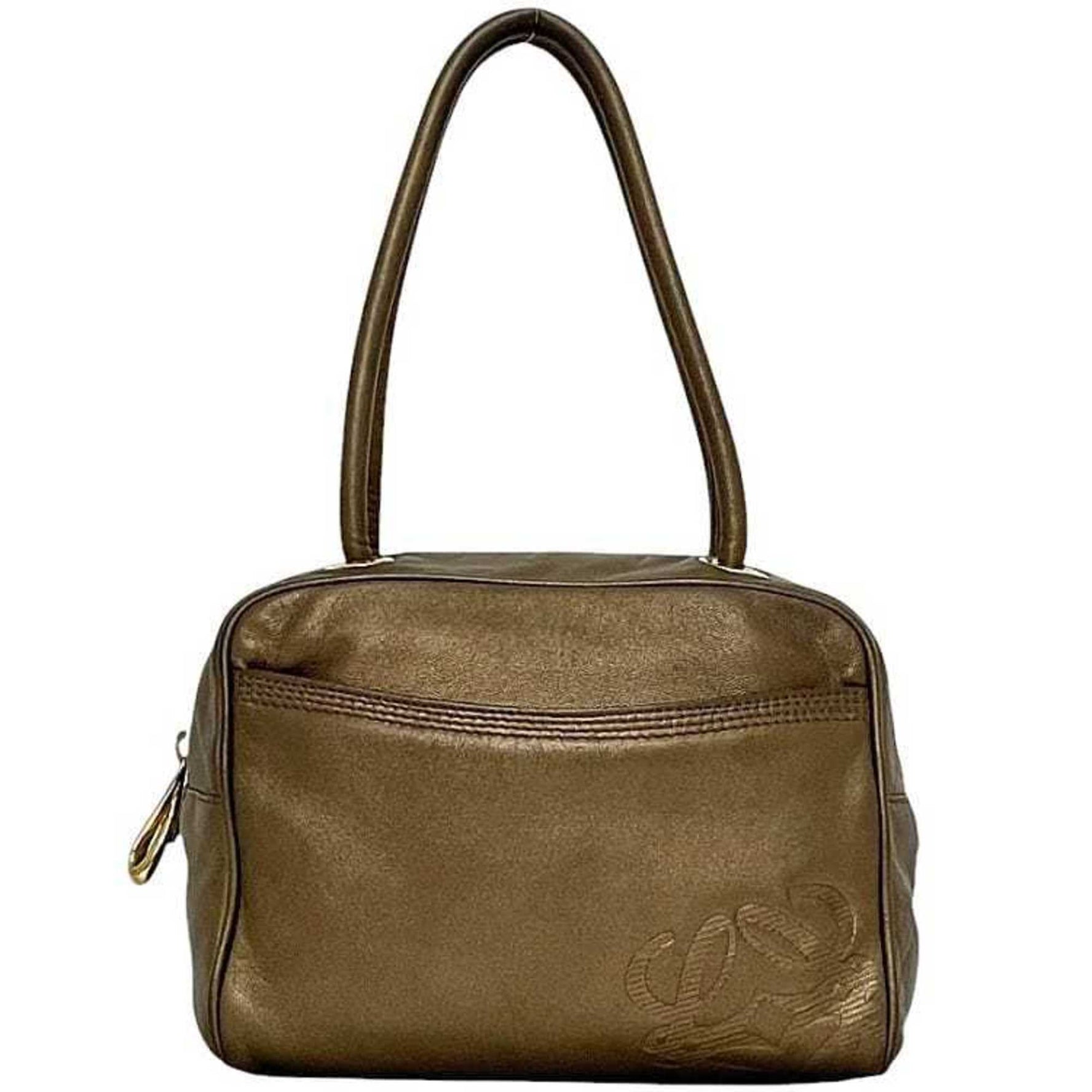 LOEWE handbag in gold and brown anagram nappa leather. gold-colored soft leather .