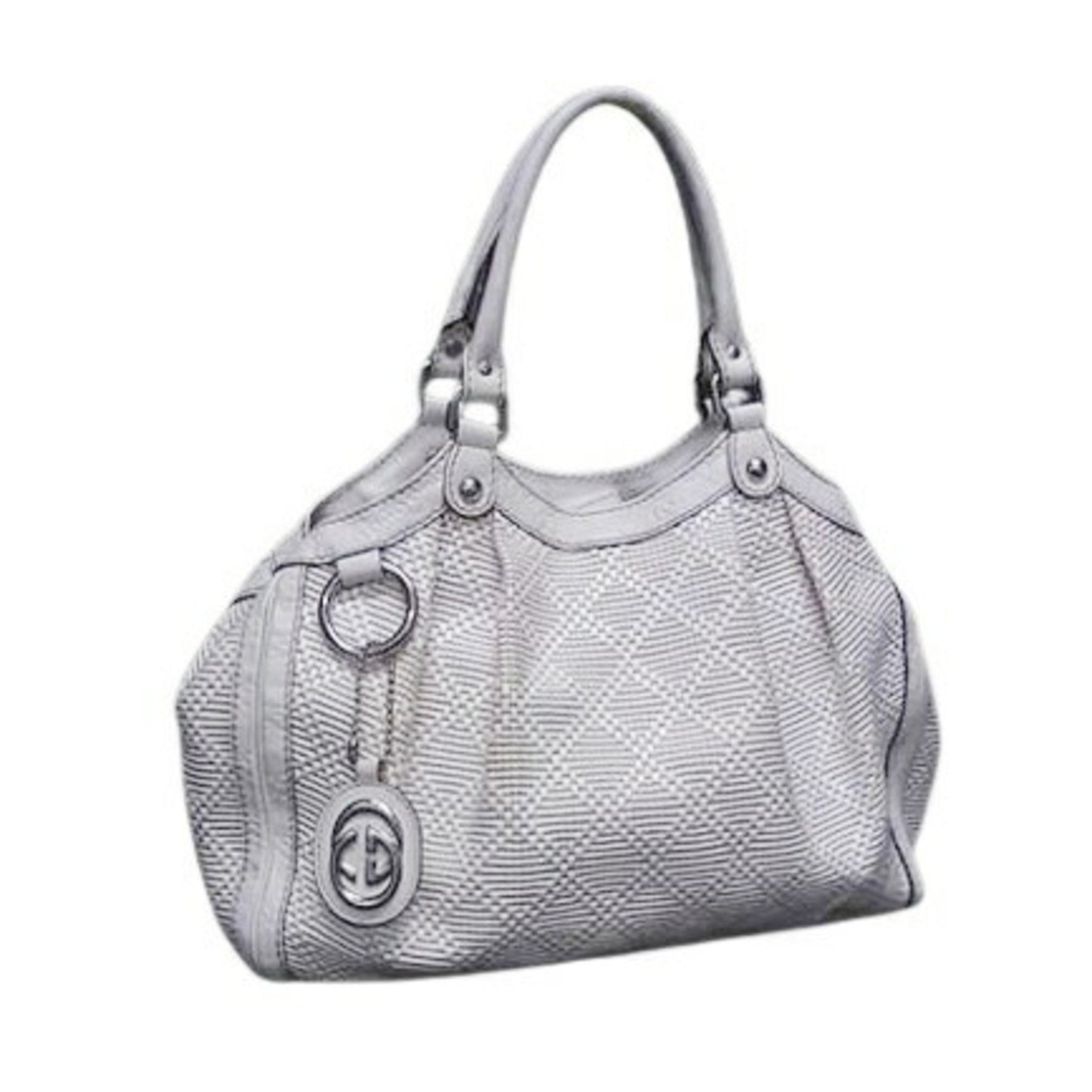 GUCCI Guccissima Diamante Handbag Ivory Straw x Leather Women's