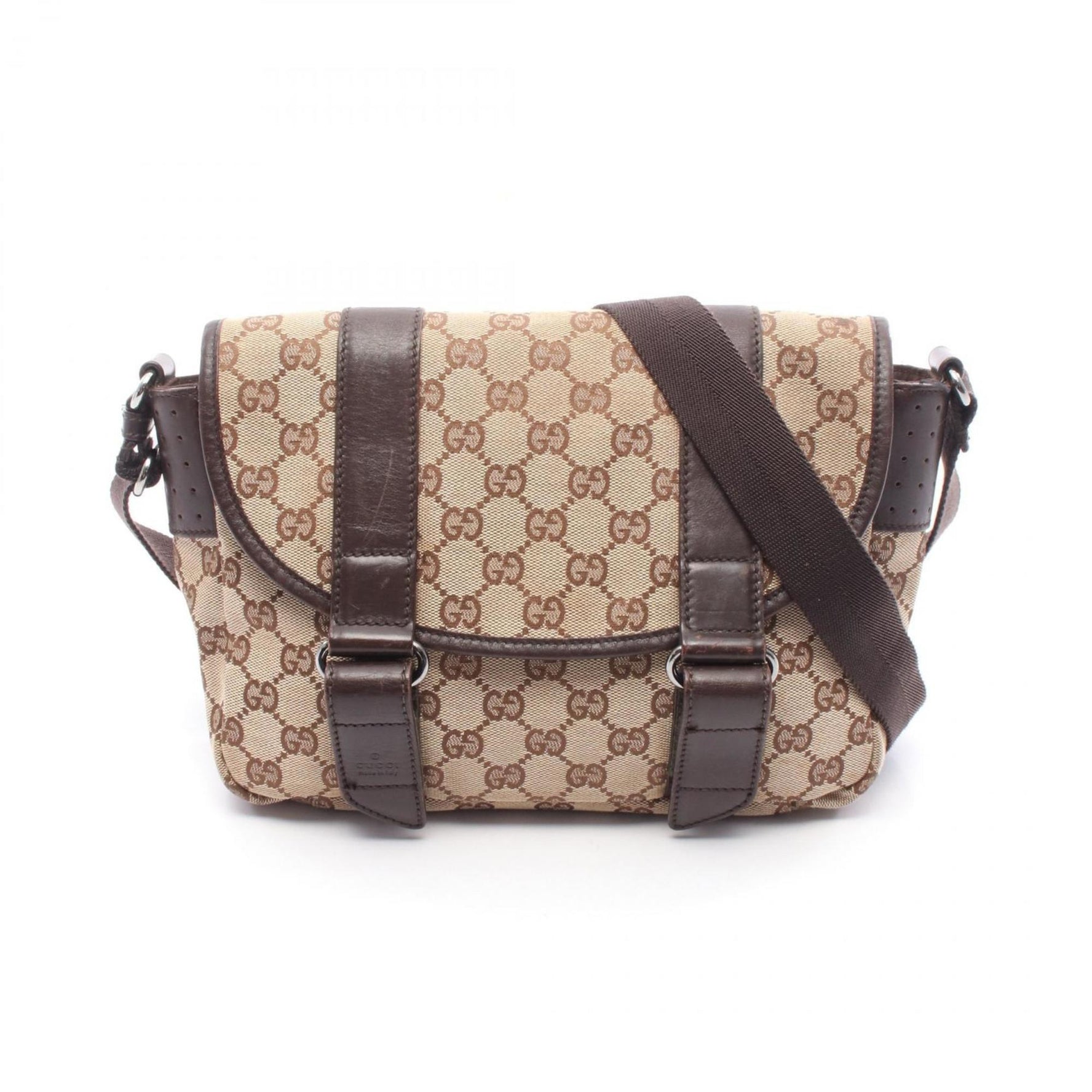 Gucci GG Canvas Shoulder Bag, and Leather, Beige Brown