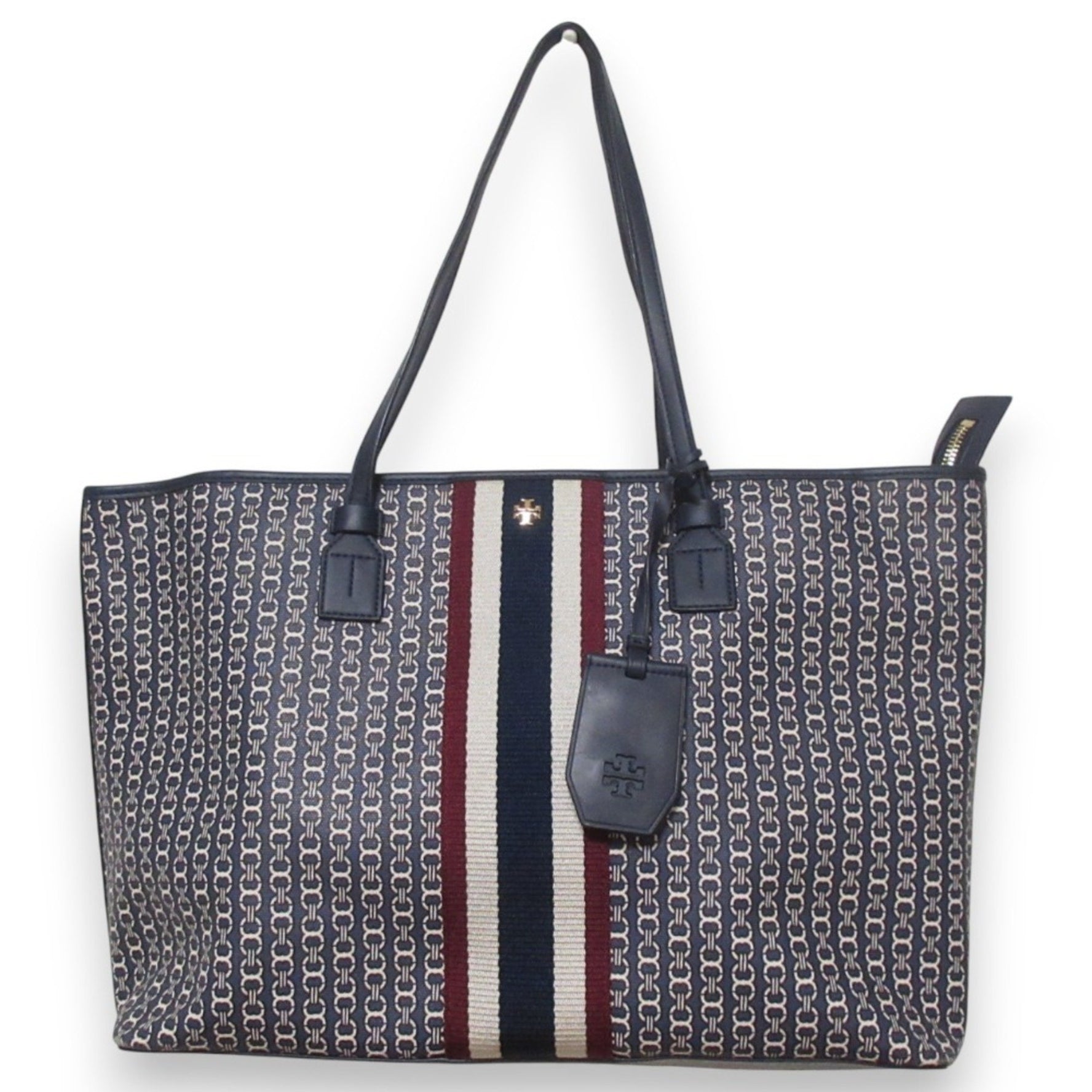 TORY BURCH Geo Logo Tote Bag One Shoulder Navy Women's