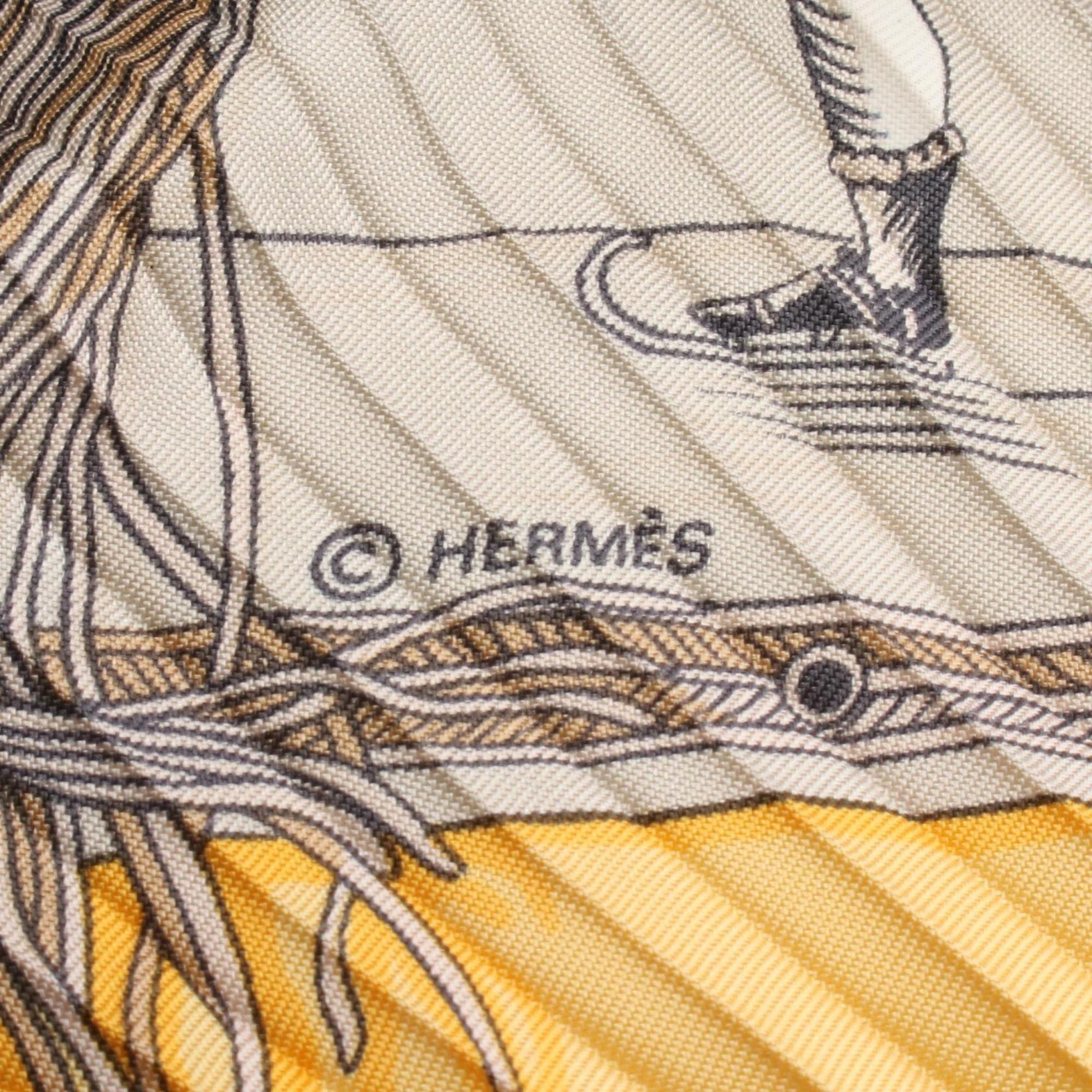 Hermes Hermès Carré Presée Plaisirs du Froid Silk Scarf Multicolor, Yellow and Beige