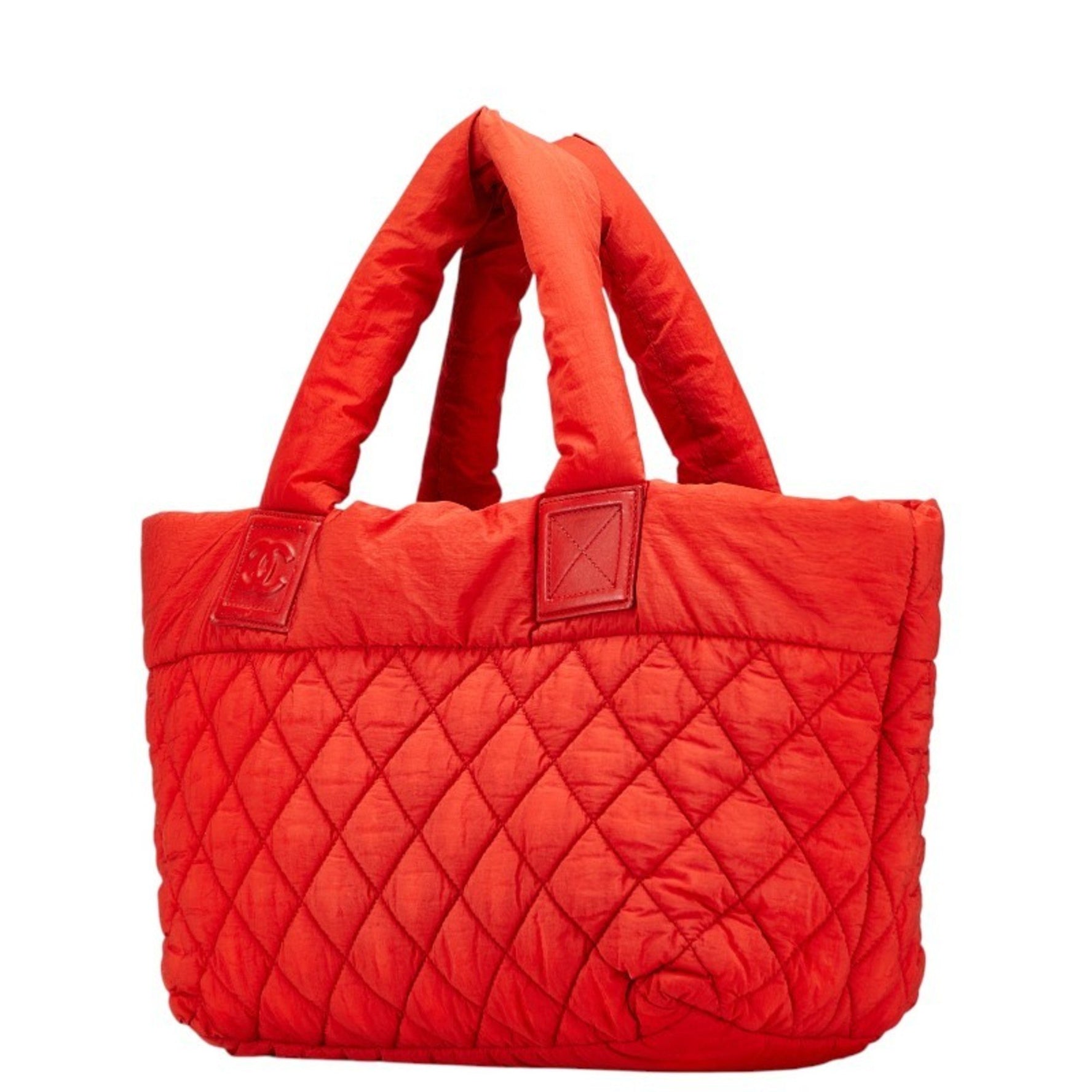 CHANEL Coco Mark Cocoon Reversible Quilted Handbag Tote Bag Red Nylon