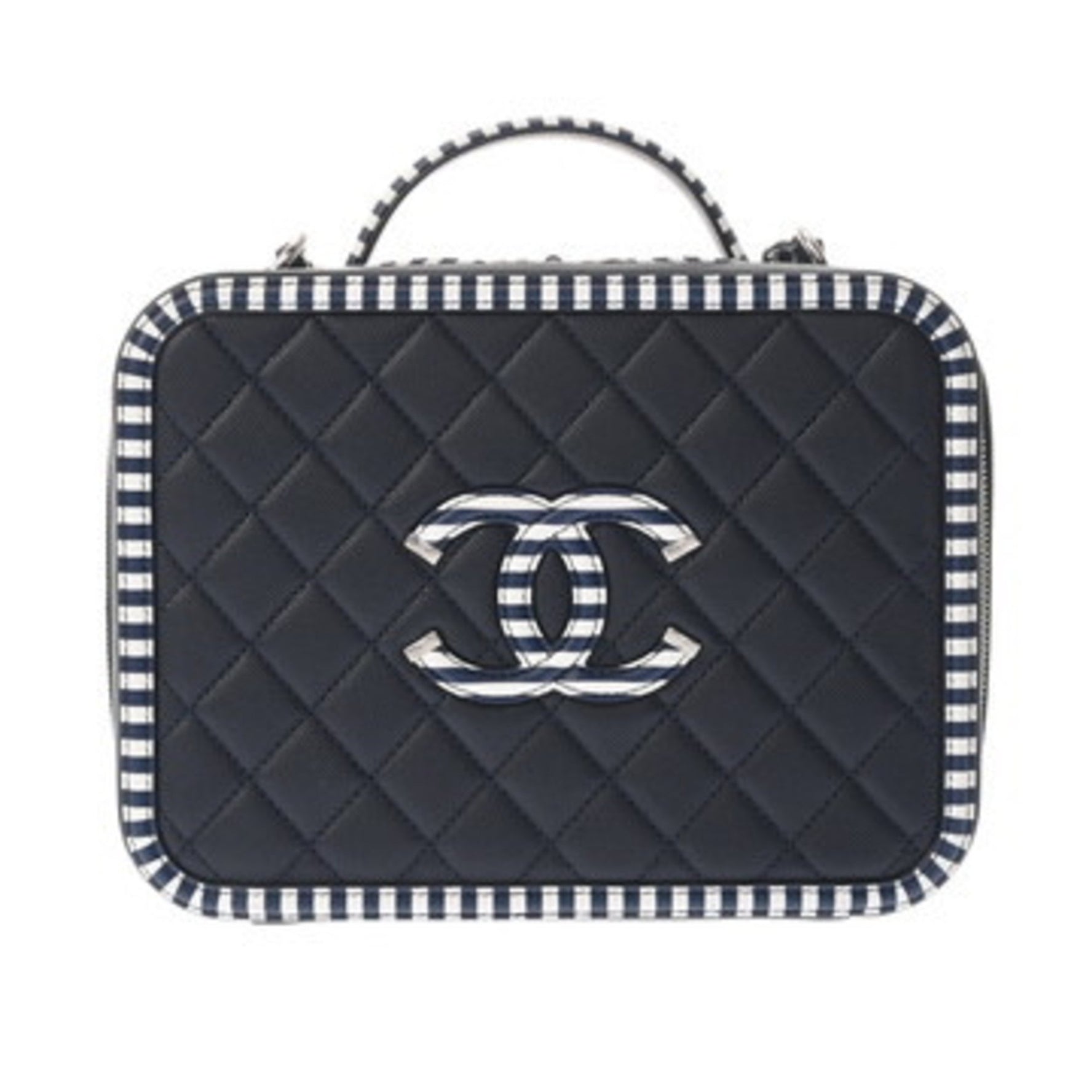 CHANEL Matelasse CC Filigree Navy/White Caviar Skin Vanity Bag