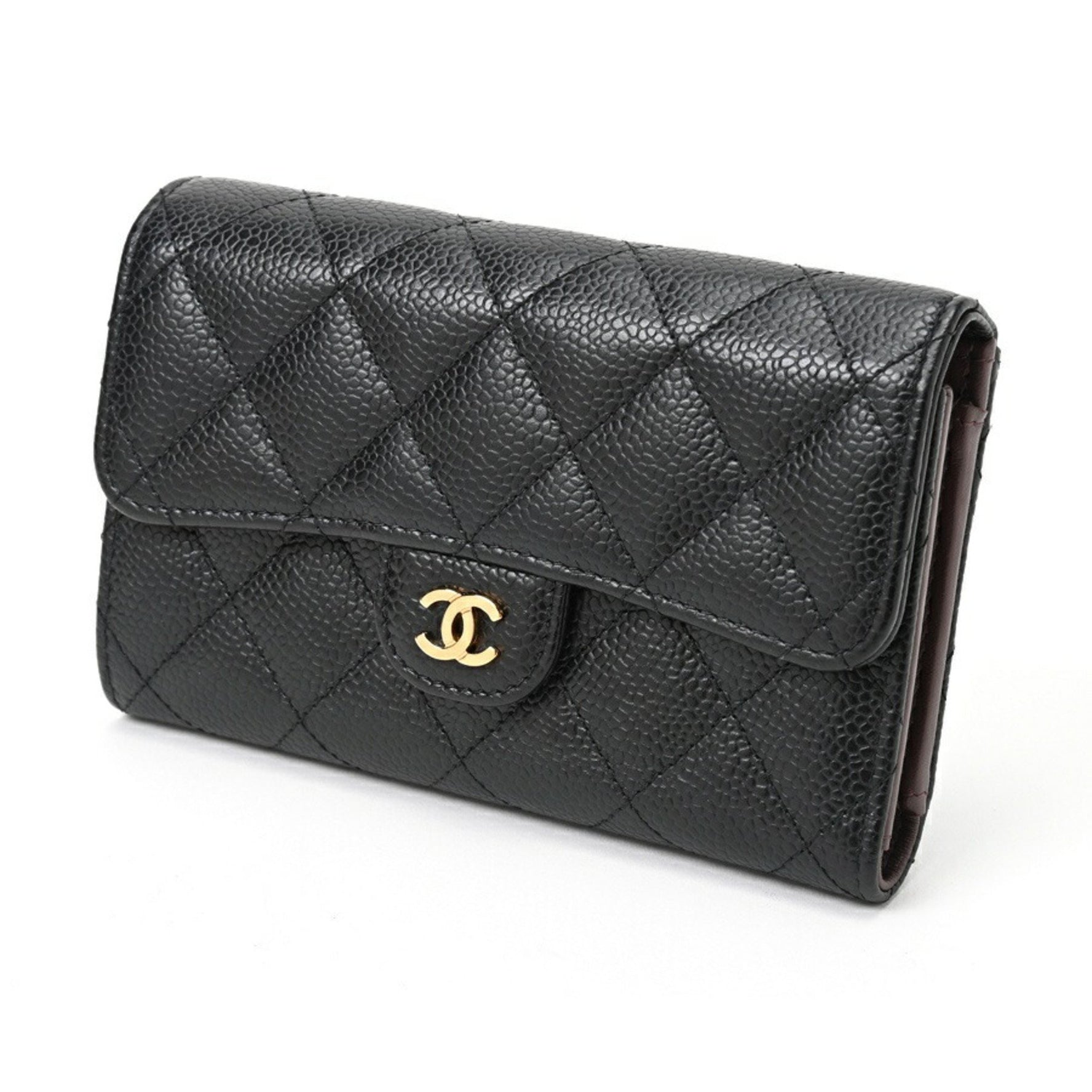 CHANEL Matelasse Medium Flap Wallet Tri-fold AP0232 Caviar Skin Black B-156870