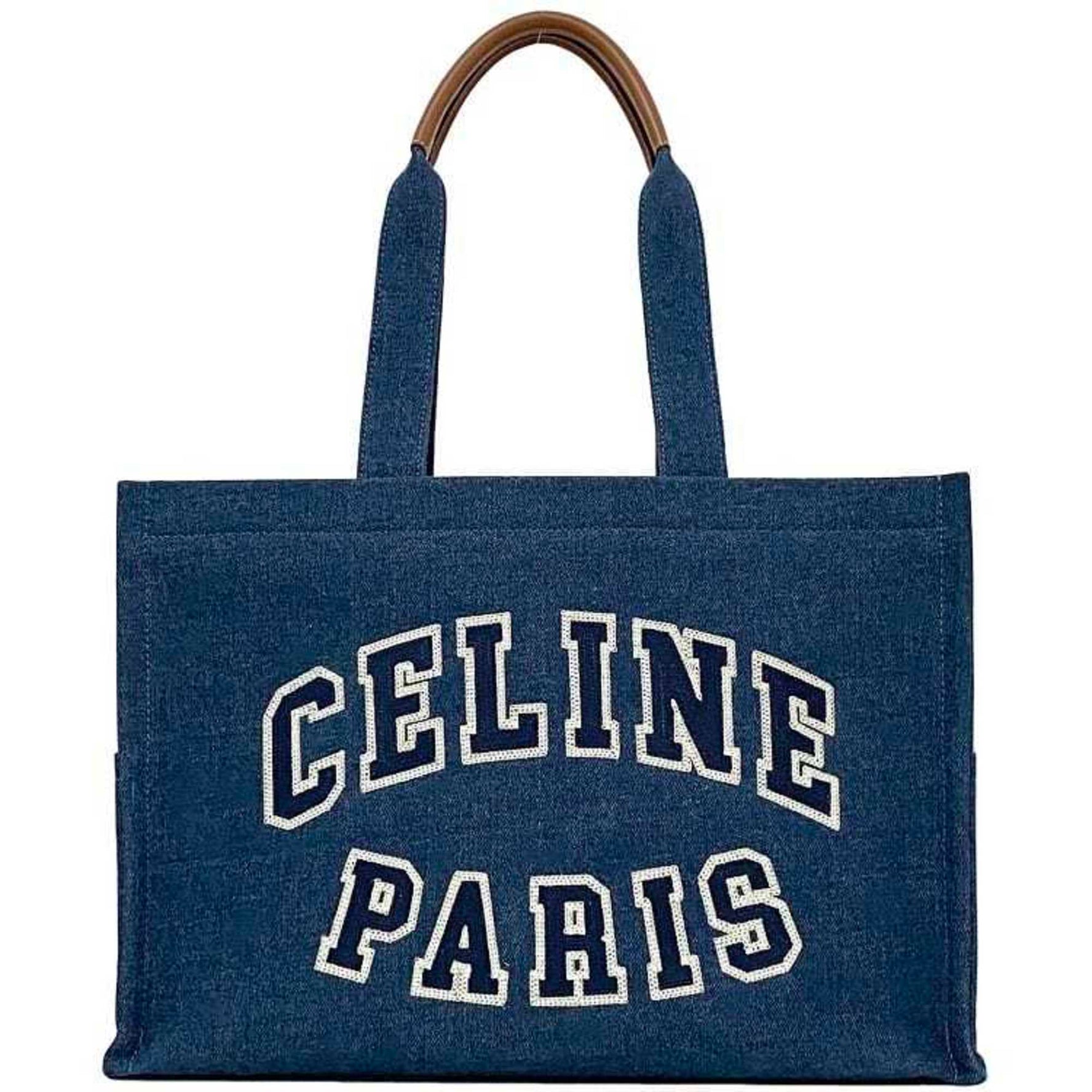 Celine Tote Bag Large Cabas F-22494 Blue Denim Leather H-IP-9796 CELINE Embroidered Women Men Unisex A4