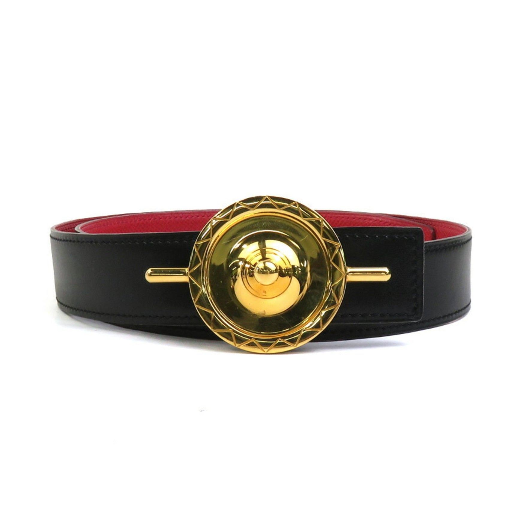 Hermes HERMES belt leather metal black red gold ladies w0990a