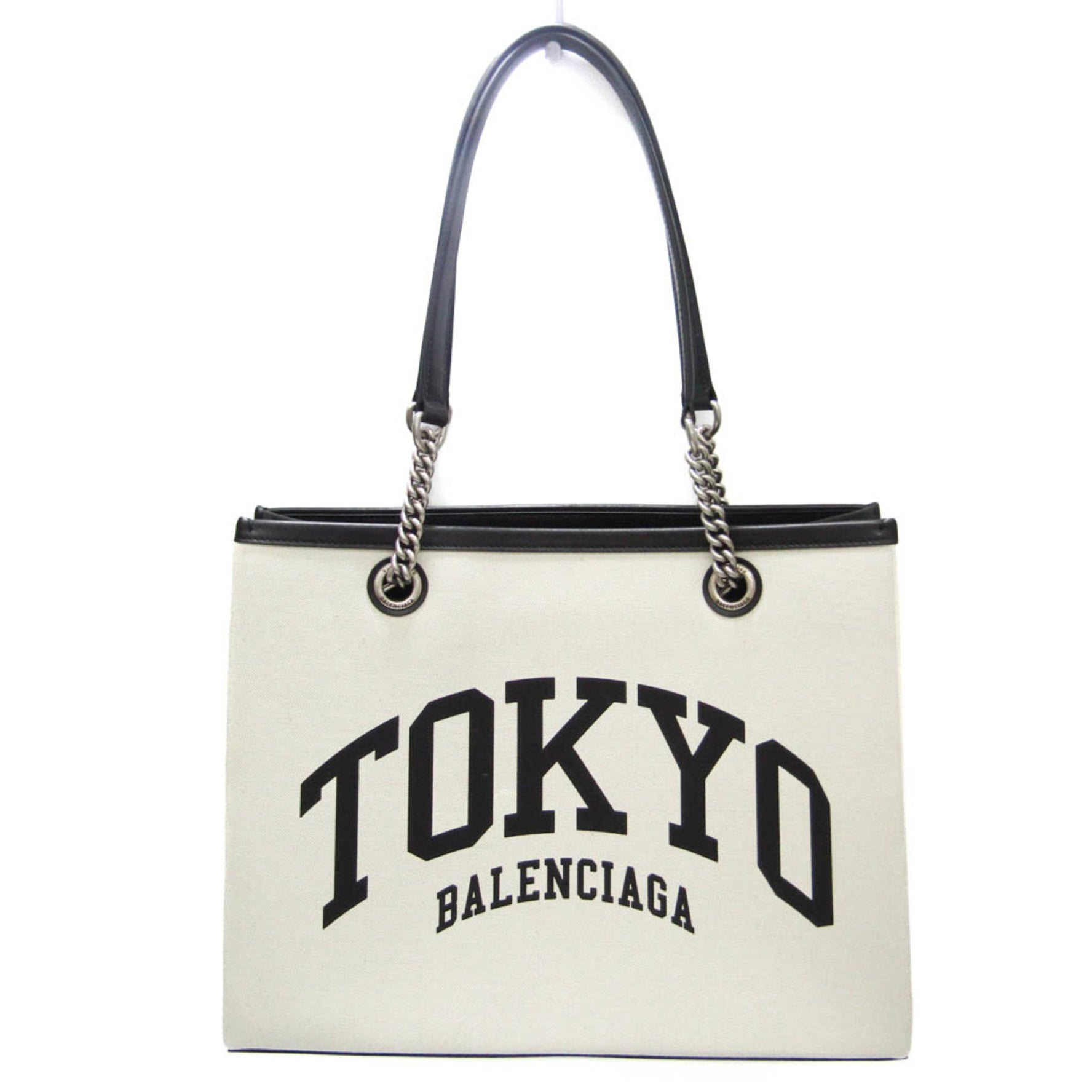 Balenciaga TOKYO Duty Free Shopping Bag Women's Leather,Canvas Tote Bag Black,Off-white