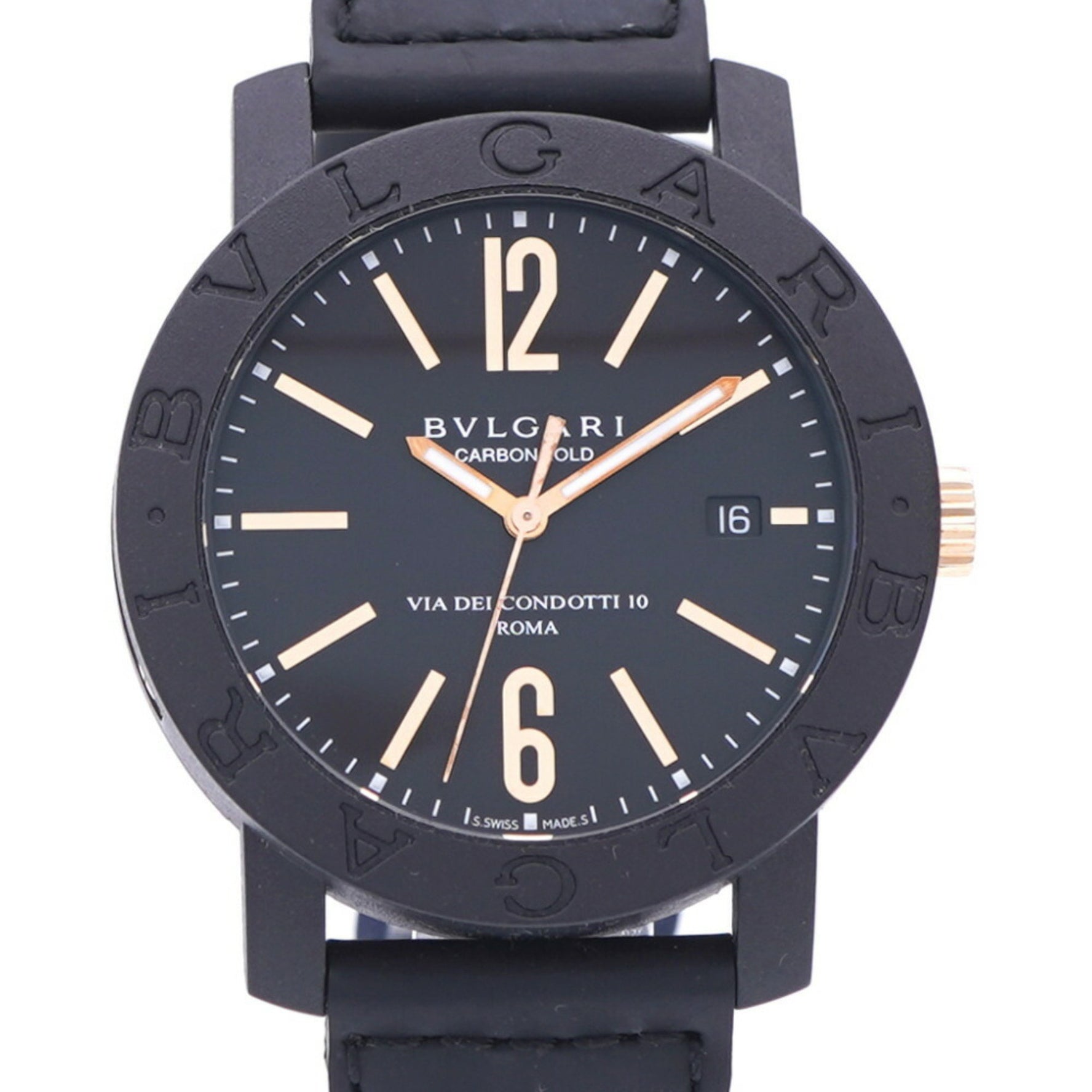 BVLGARI Carbon Gold Automatic Watch Carbon/Leather Dial