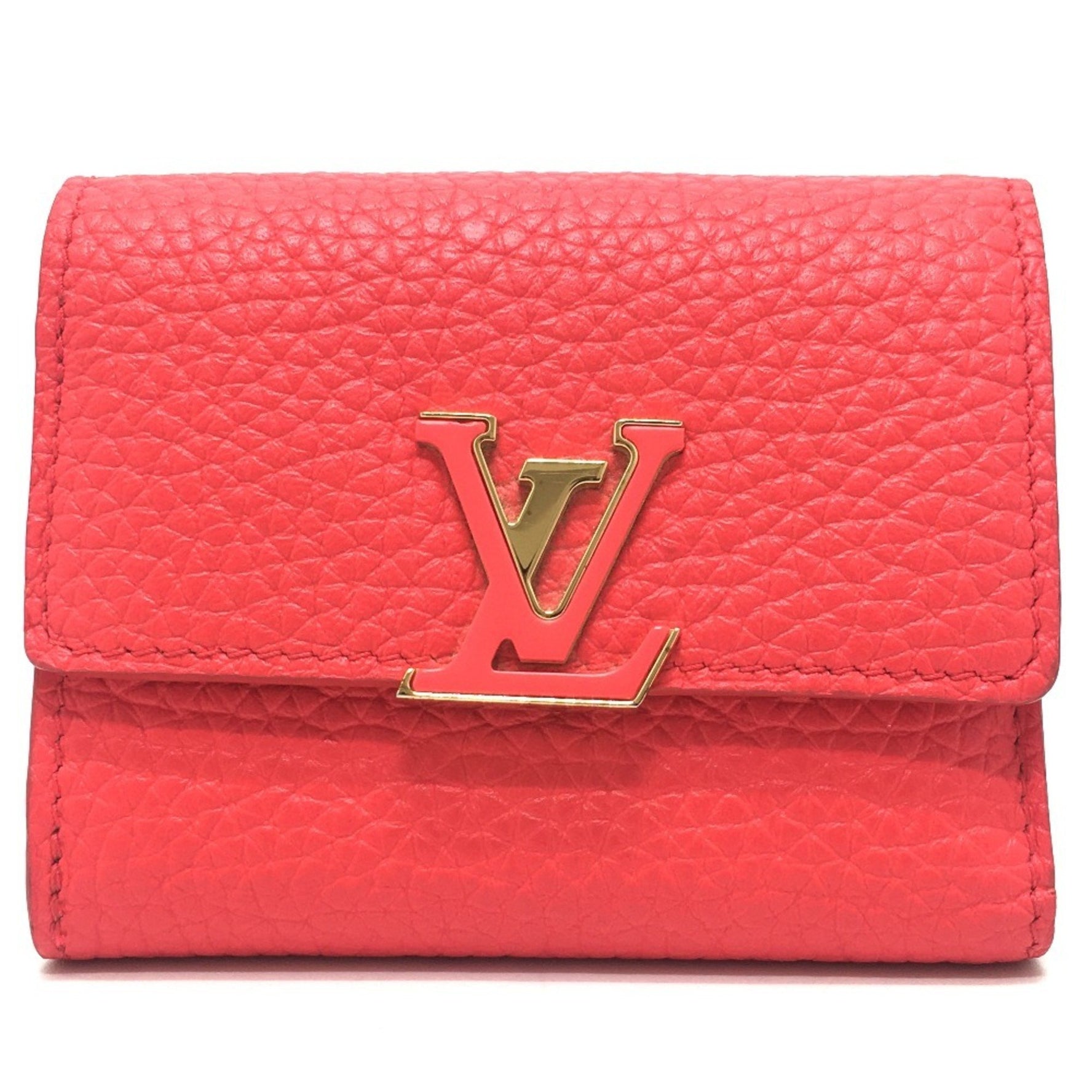 LOUIS VUITTON M69069 Japan Exclusive Portefeuille Capucines XS Compact Tri-fold Wallet in Taurillon Leather, Coral Tahiti Red