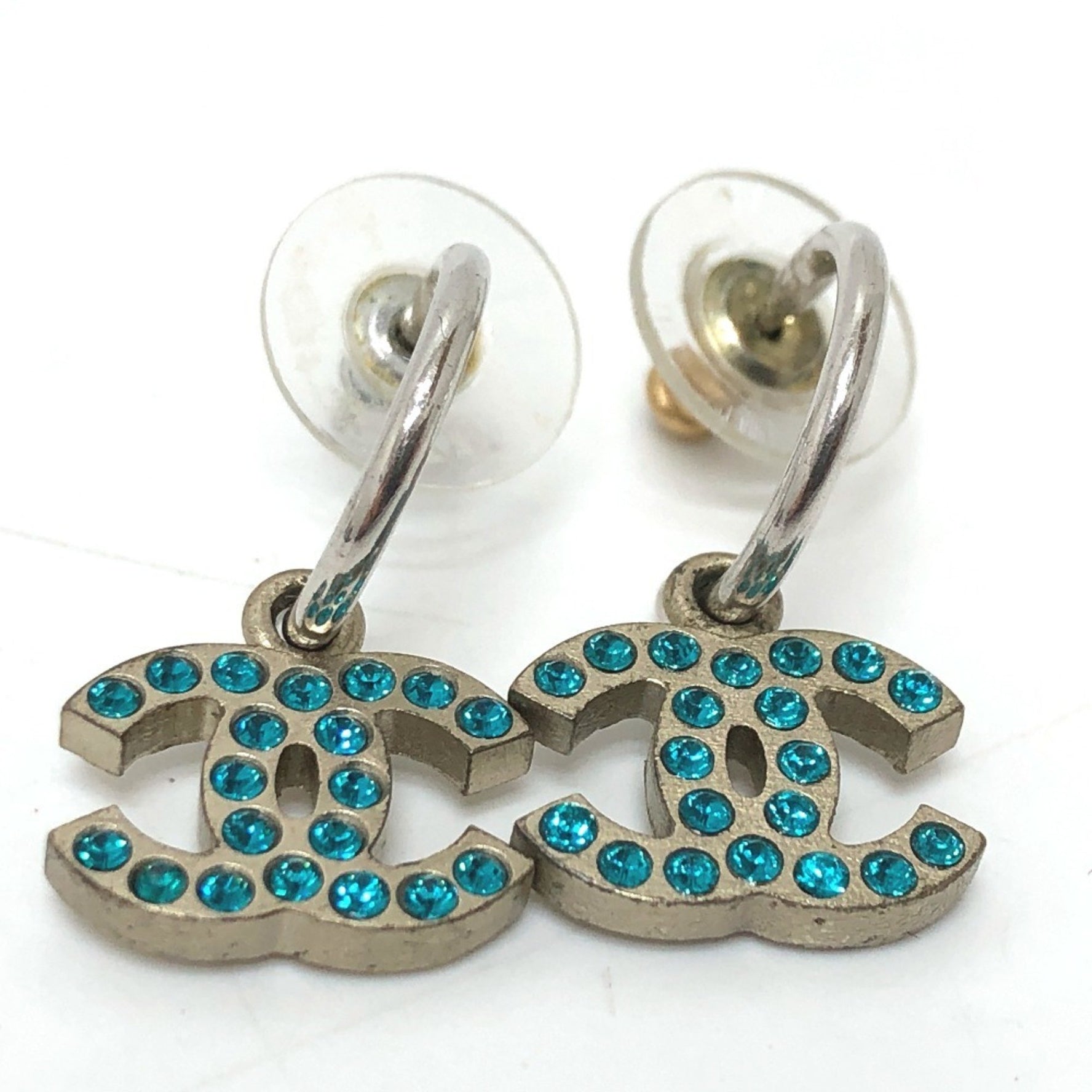 CHANEL Coco Mark Rhinestone Earrings, Metal