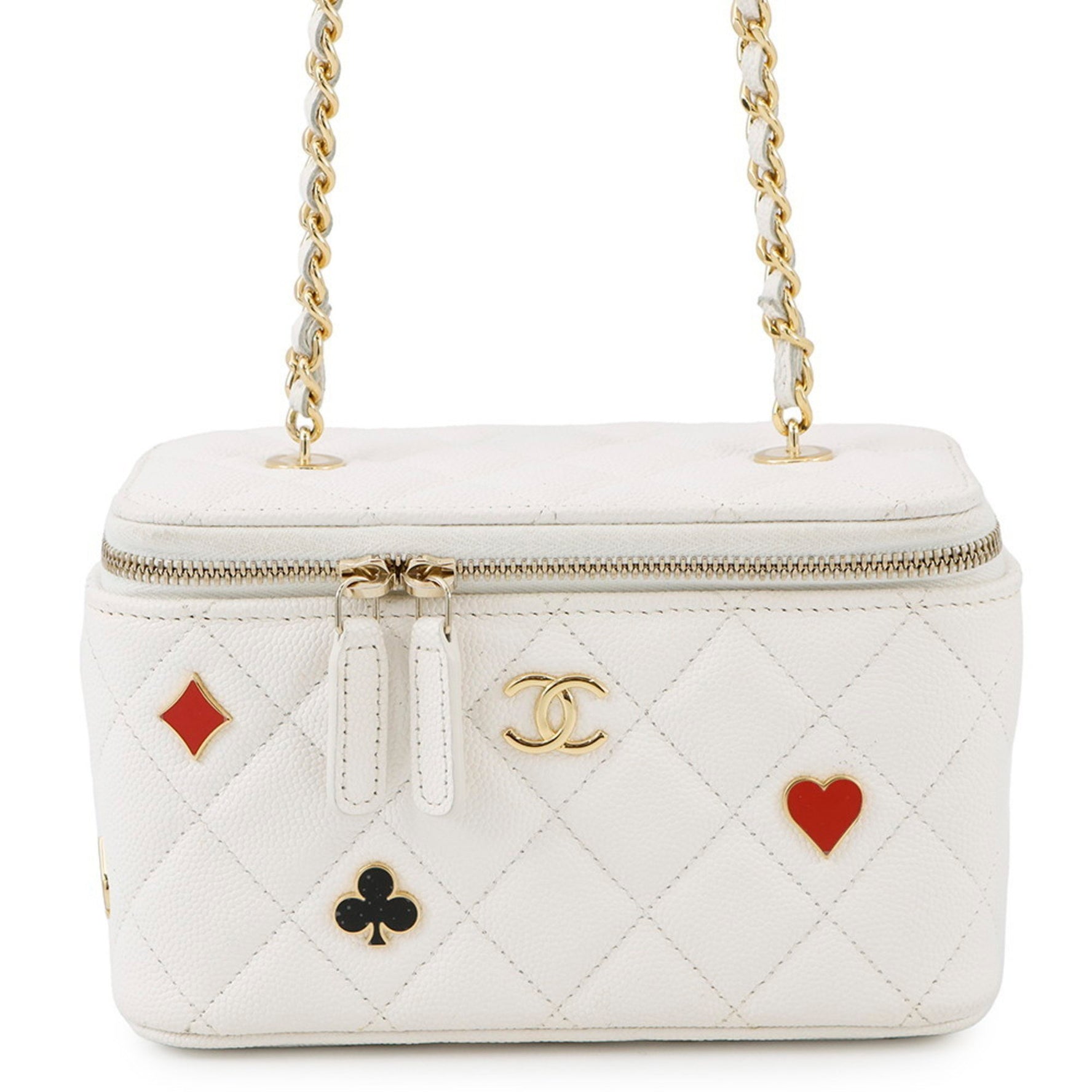 Chanel Chain Shoulder Bag Vanity Coco Mark Matelasse Playing Cards Caviar Skin White
