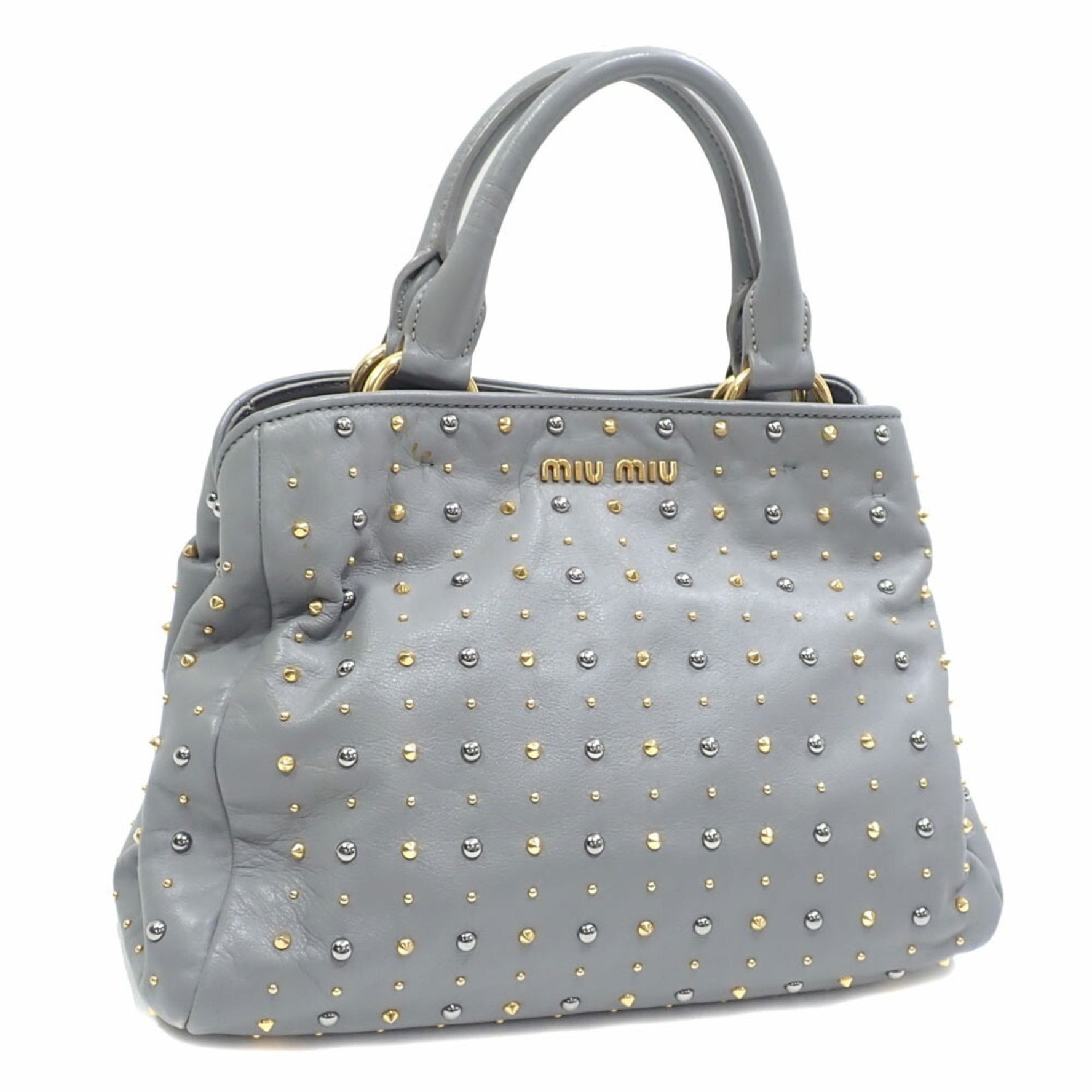 Miu Miu Miu Calfskin Handbag Leather Studded Shoulder Bag