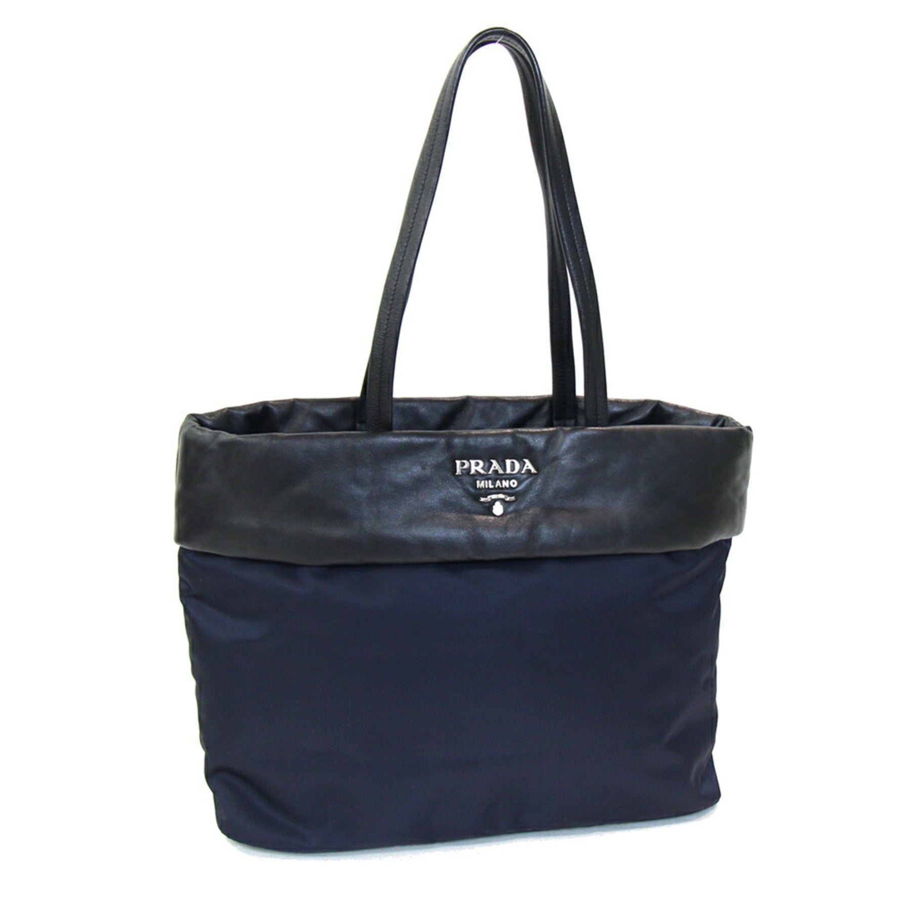 Prada Tote Bag 1BG225 Navy Black Nylon Leather Shoulder Women's PRADA