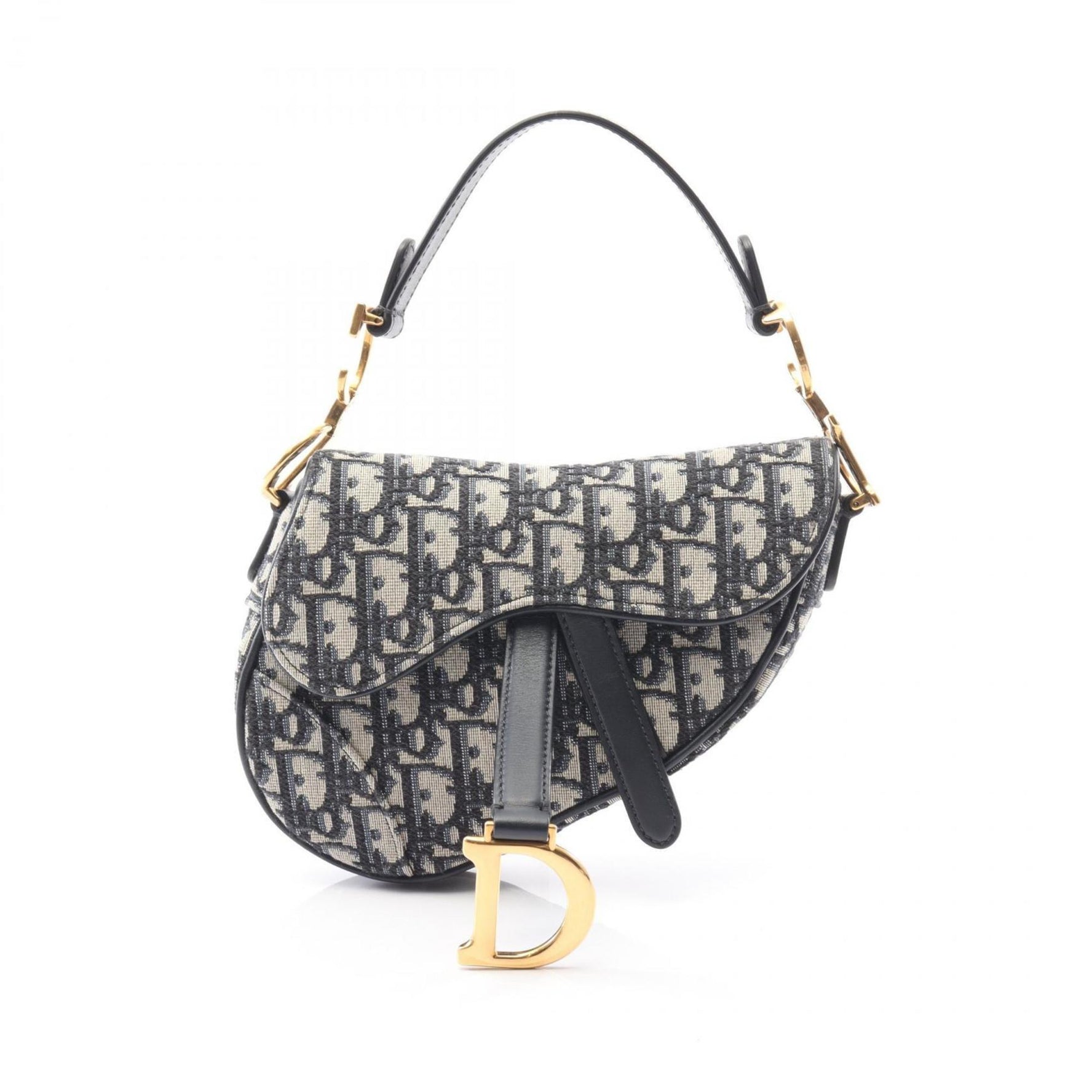 Christian Dior Dior Saddle Oblique Handbag, Canvas and Leather, Beige Navy