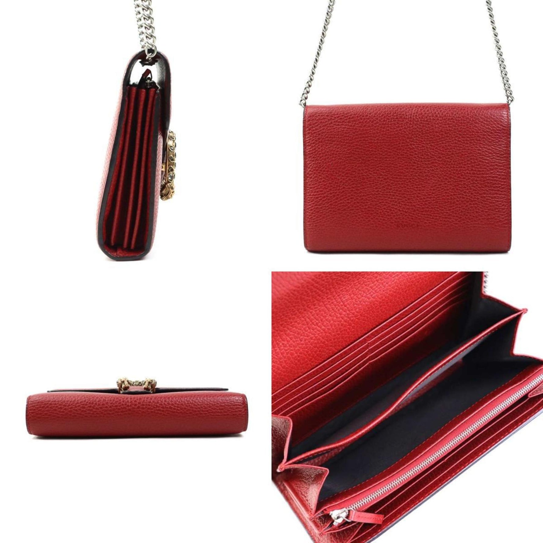 GUCCI Chain Wallet Dionysus Leather Red