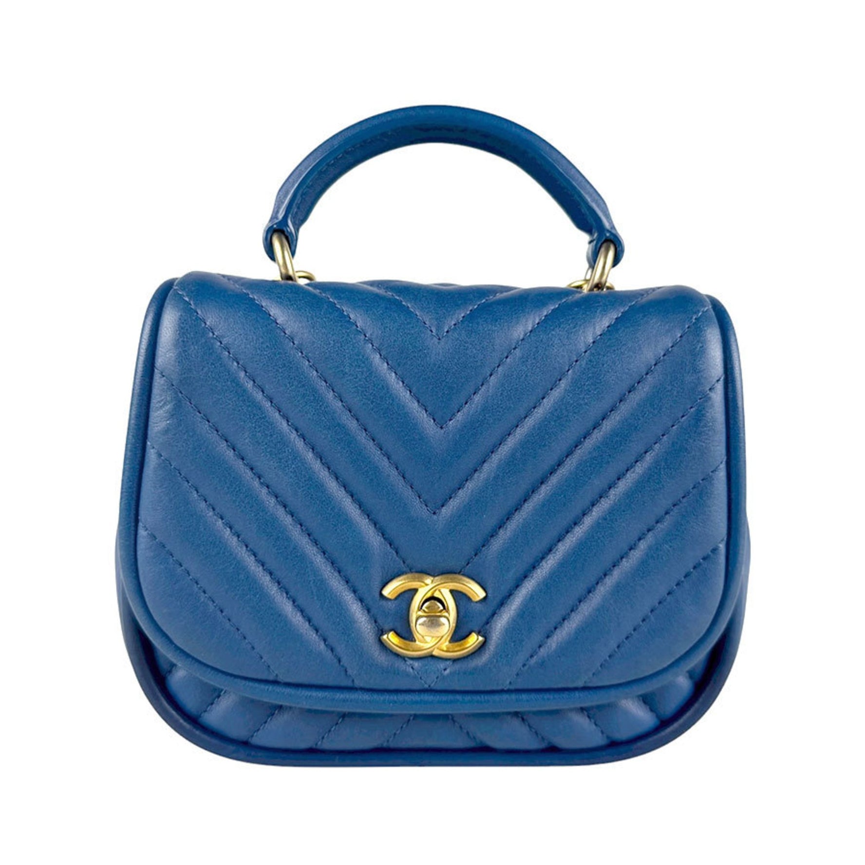 CHANEL Handbag Shoulder Bag V-Stitch Leather Gold