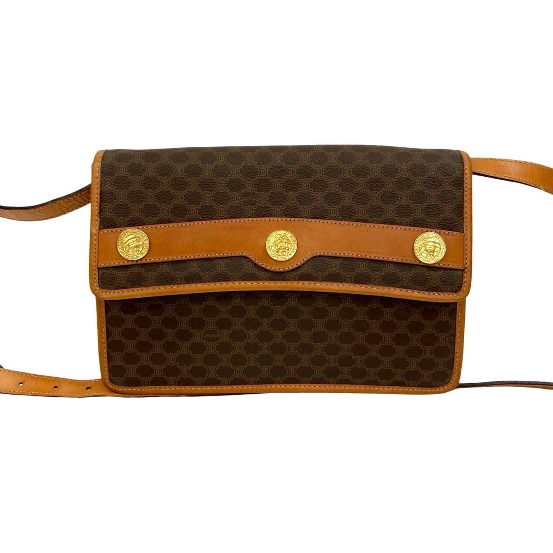 CELINE Macadam Blason Pattern with Medal Motif and Hardware, Genuine Leather Shoulder Bag
