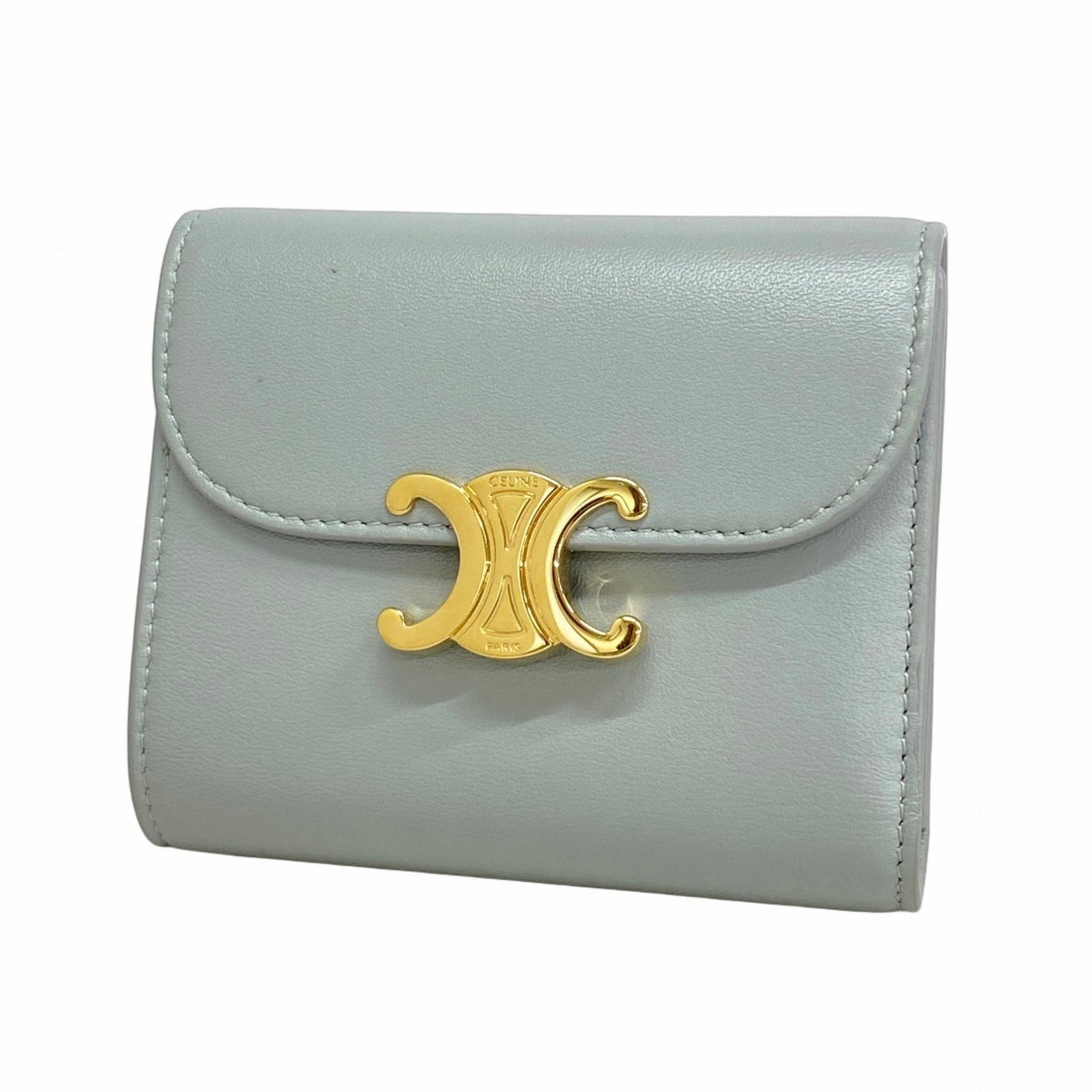 Celine Triomphe Leather Tri-fold Wallet, Grey, Women's