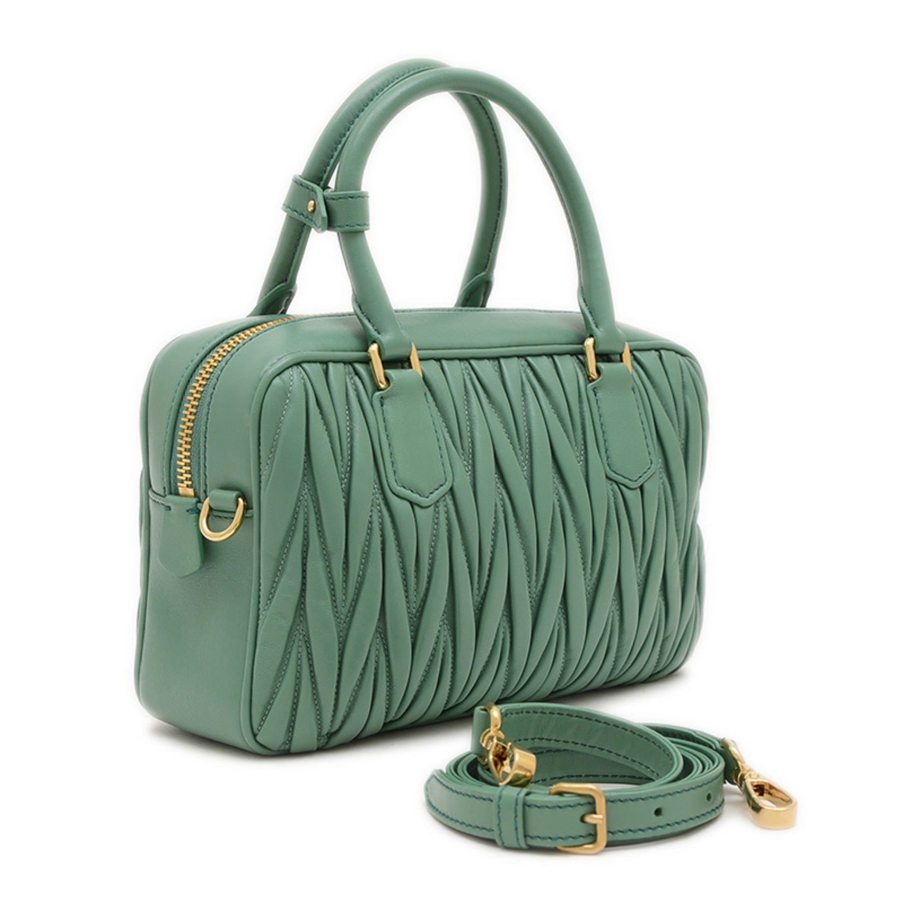 Miu Miu Miu Arcadi Matelasse Hand Shoulder Bag Leather Salvia BP