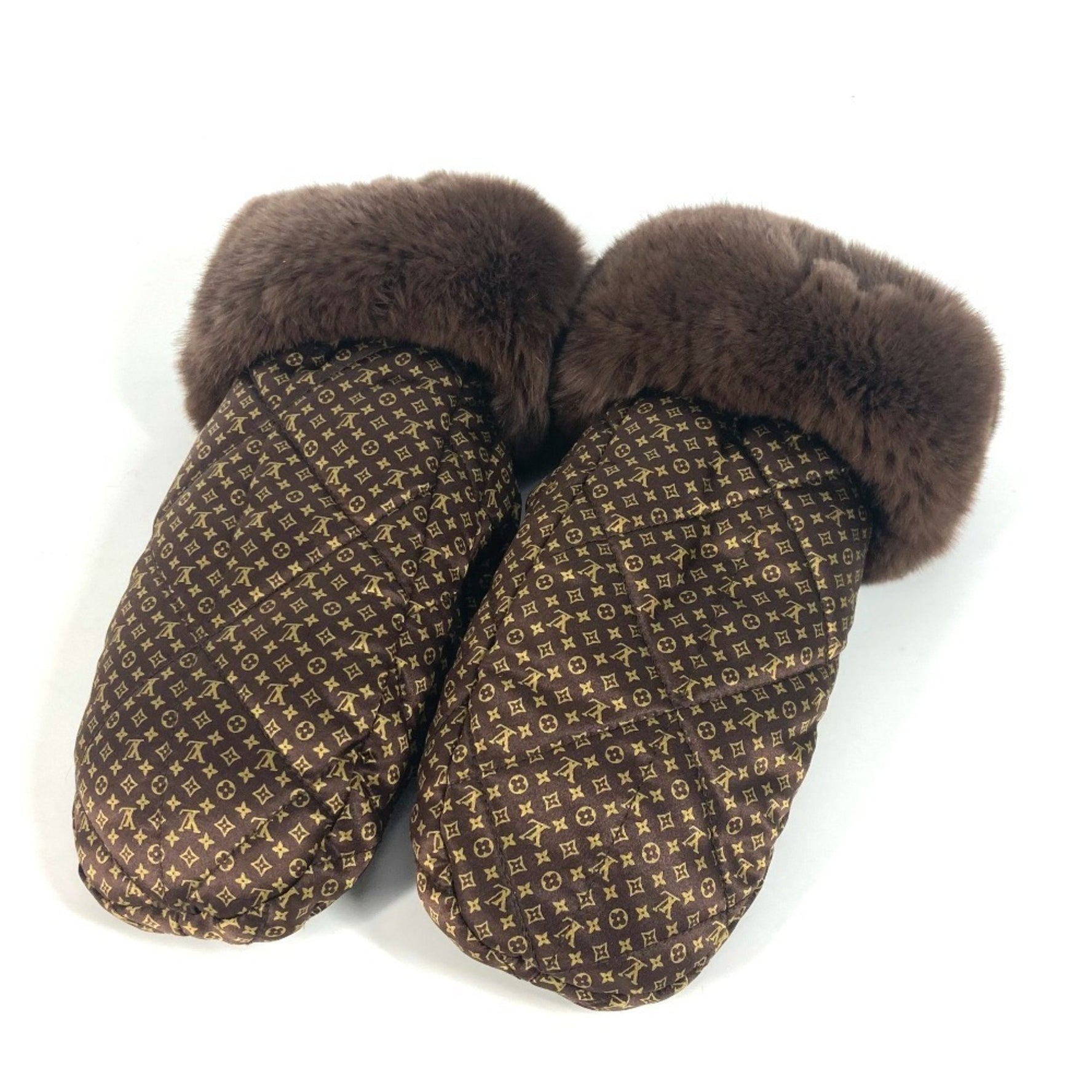 Louis Vuitton Monogram Fur Morphle Igloo Mitten Gloves Silk Rabbit