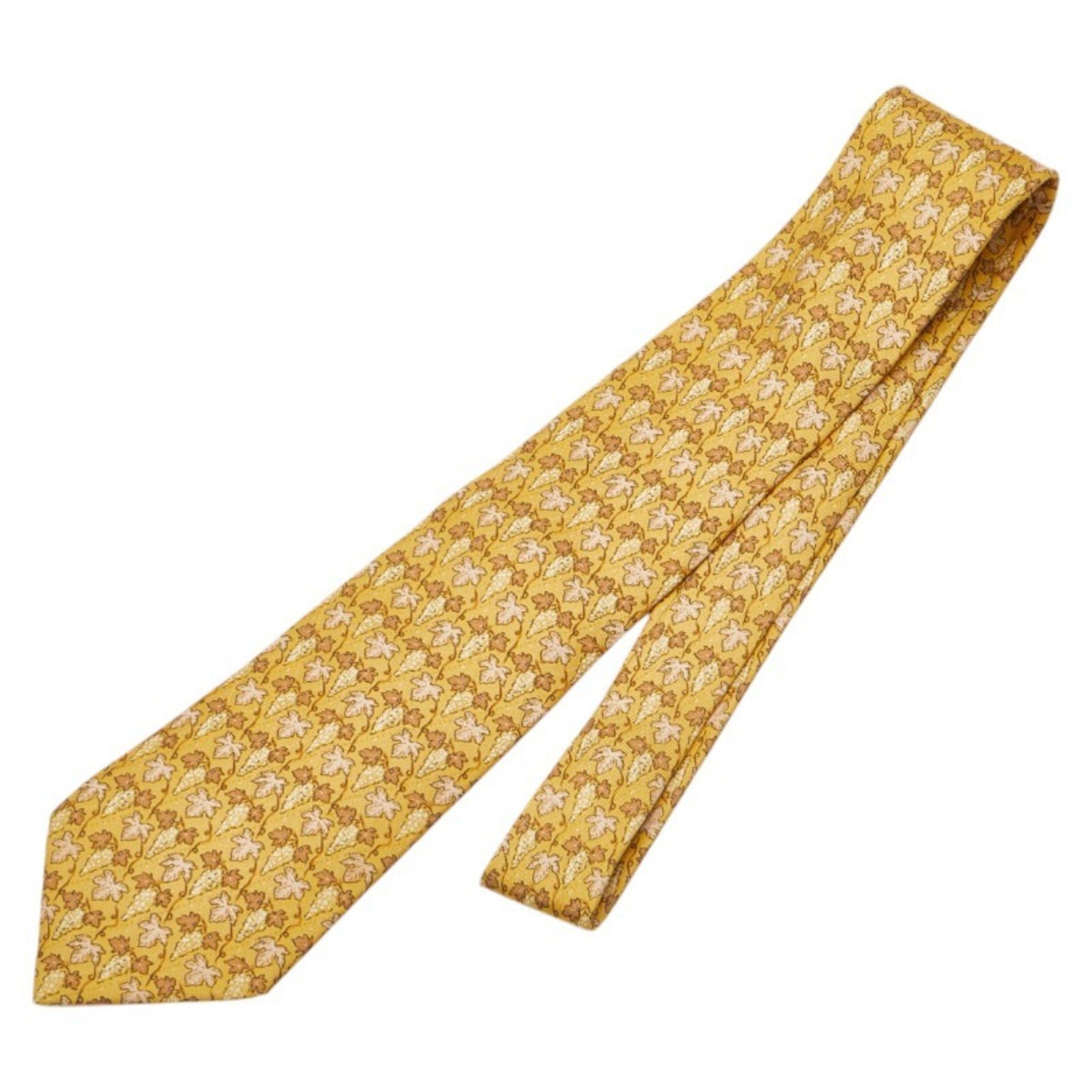 Hermes Grape Tie, Yellow, Brown, Multicolor, Silk