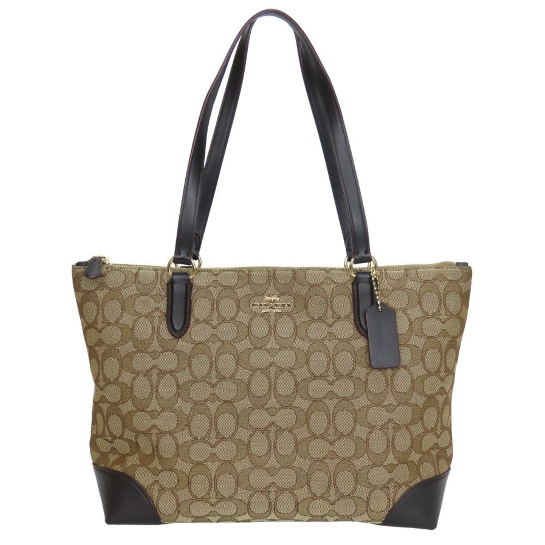 Coach Tote Bag Signature Canvas Leather Beige Brown